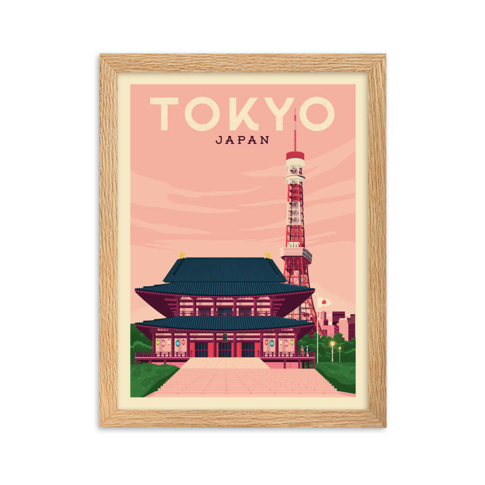 - Affiche Tokyo Japon avec Cadre (Bois) 21x29,7 cm