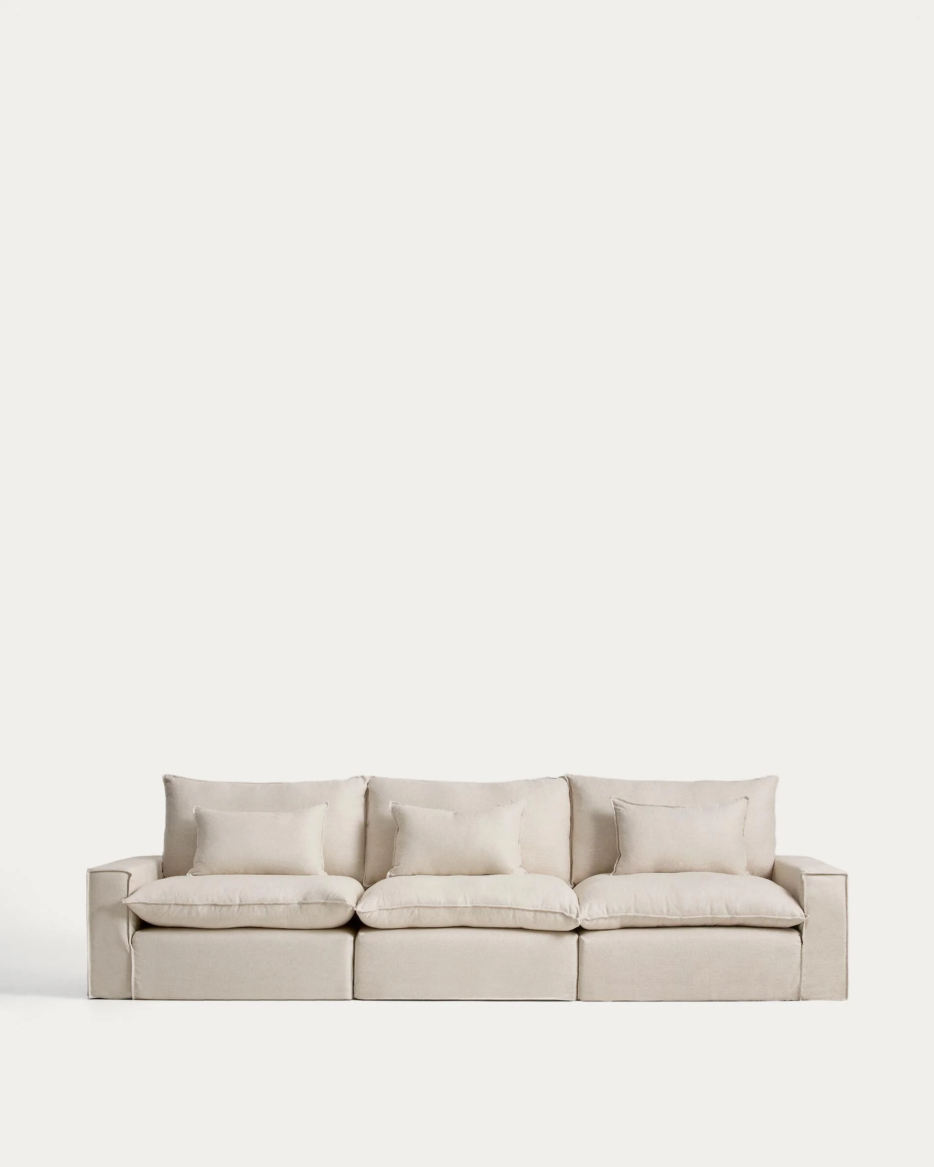Anarela beige linen and viscose 5-seater modular sofa with removable cover 370cm FSC Mix Credit