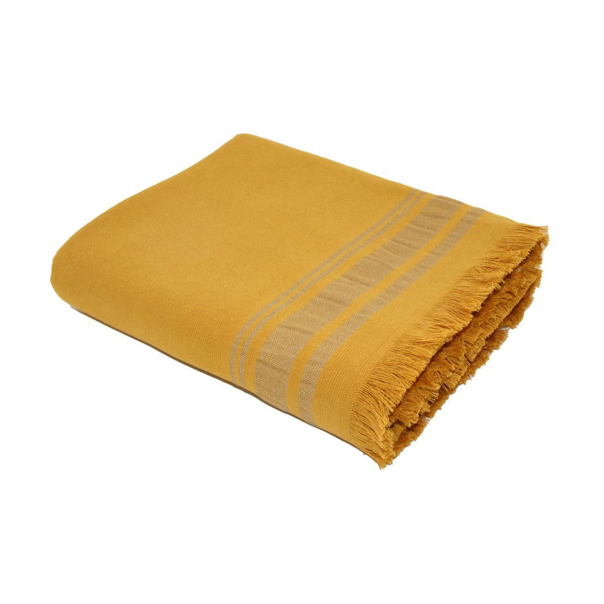 FARO - Fouta éponge coton  100x180 jaune moutarde / taupe
