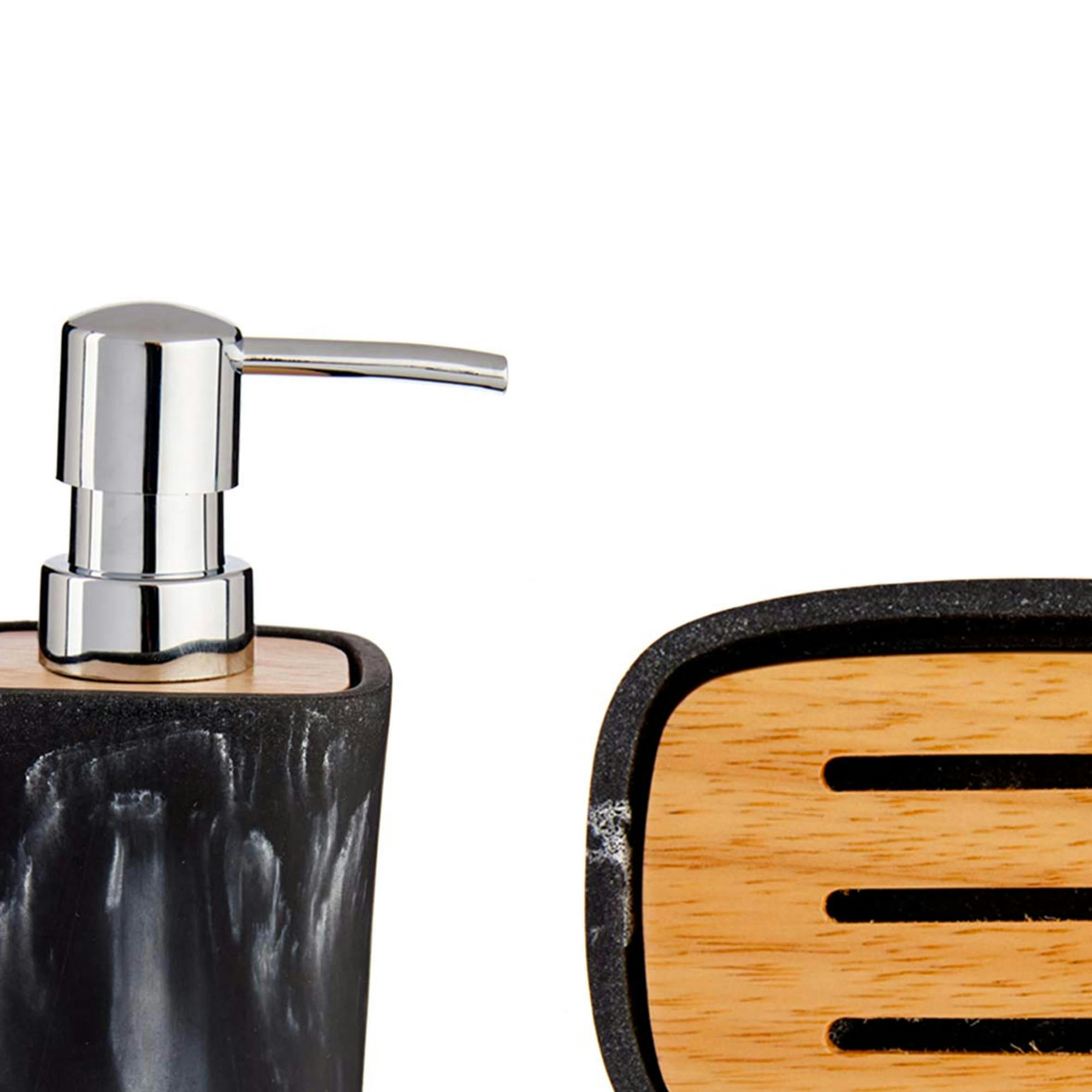 - Set salle de bain plastique effet marbre noir et bambou - 3 pièces