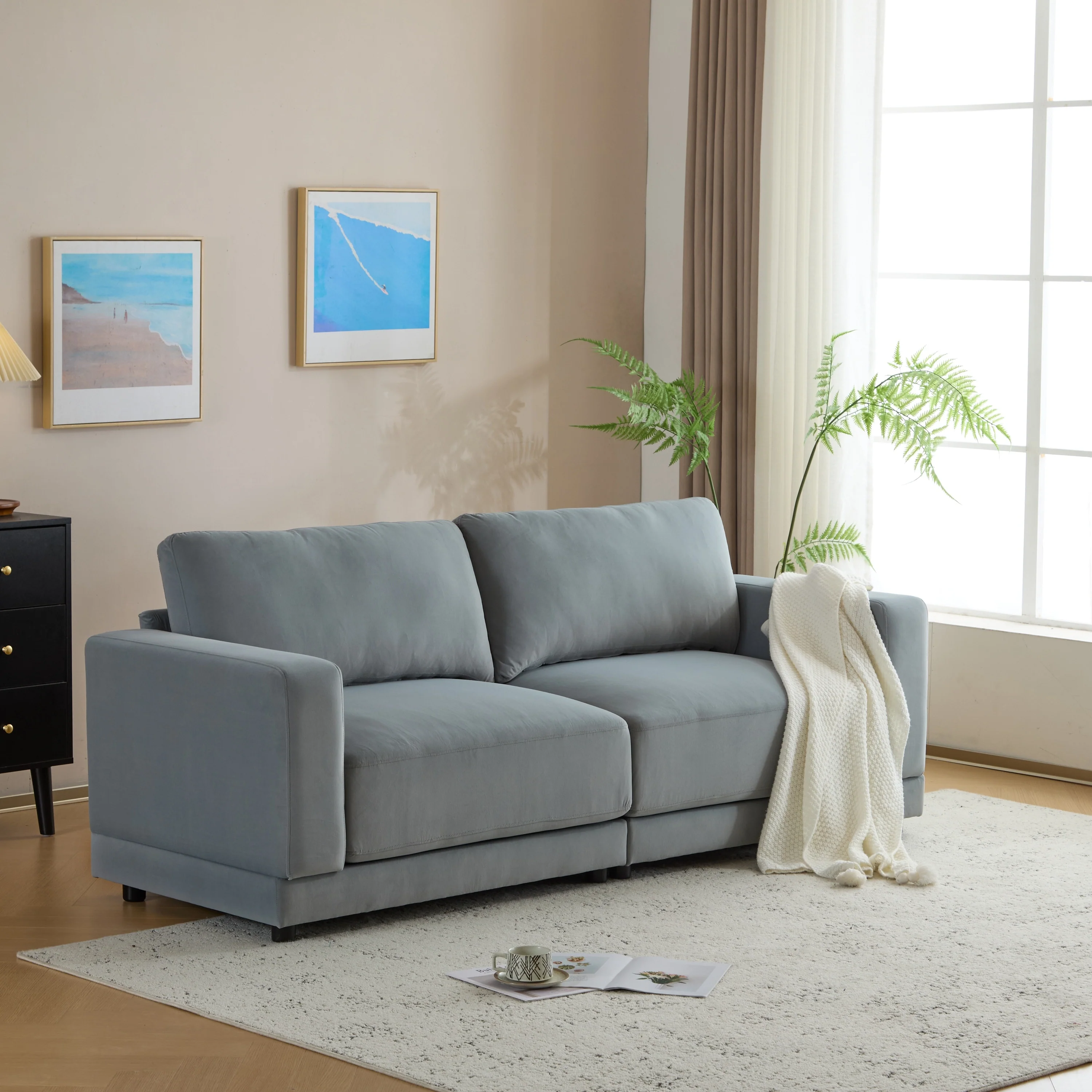 81 Classic Polyester 3-Seater Sofa with Soft Fabric Upholstery