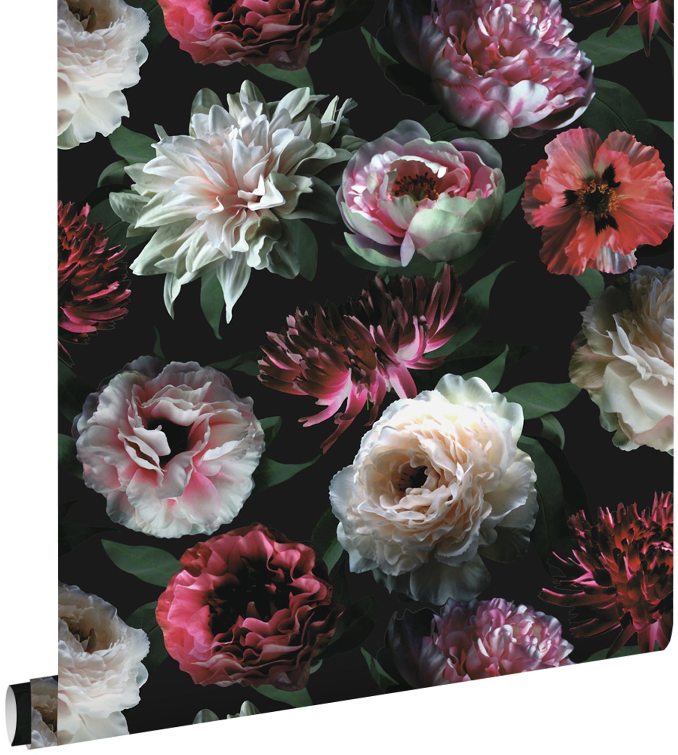 ESTAhome behang bloemen roze, zwart en donkergroen - 53 cm x 10.05 m - 139168