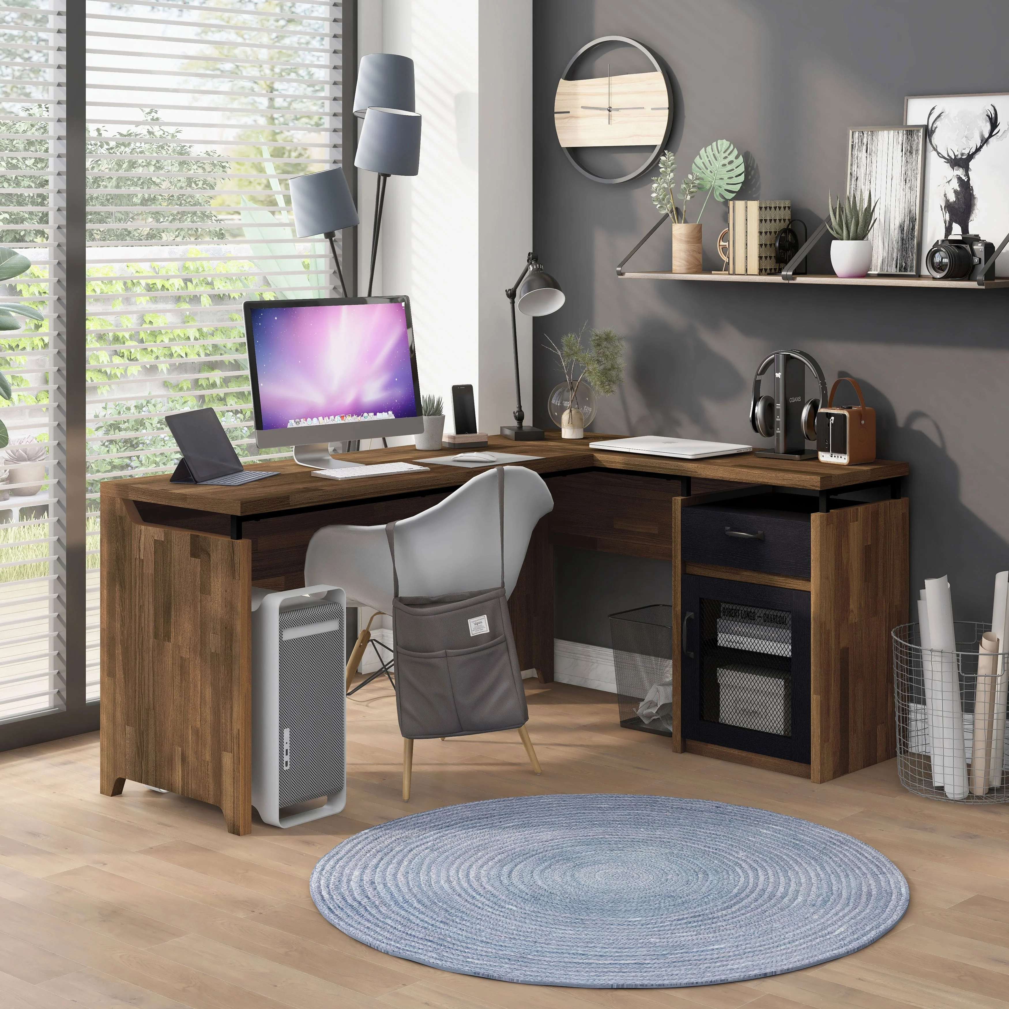 DH BASIC Urban 63-inch Multi-storage L-shape Desk by Denhour