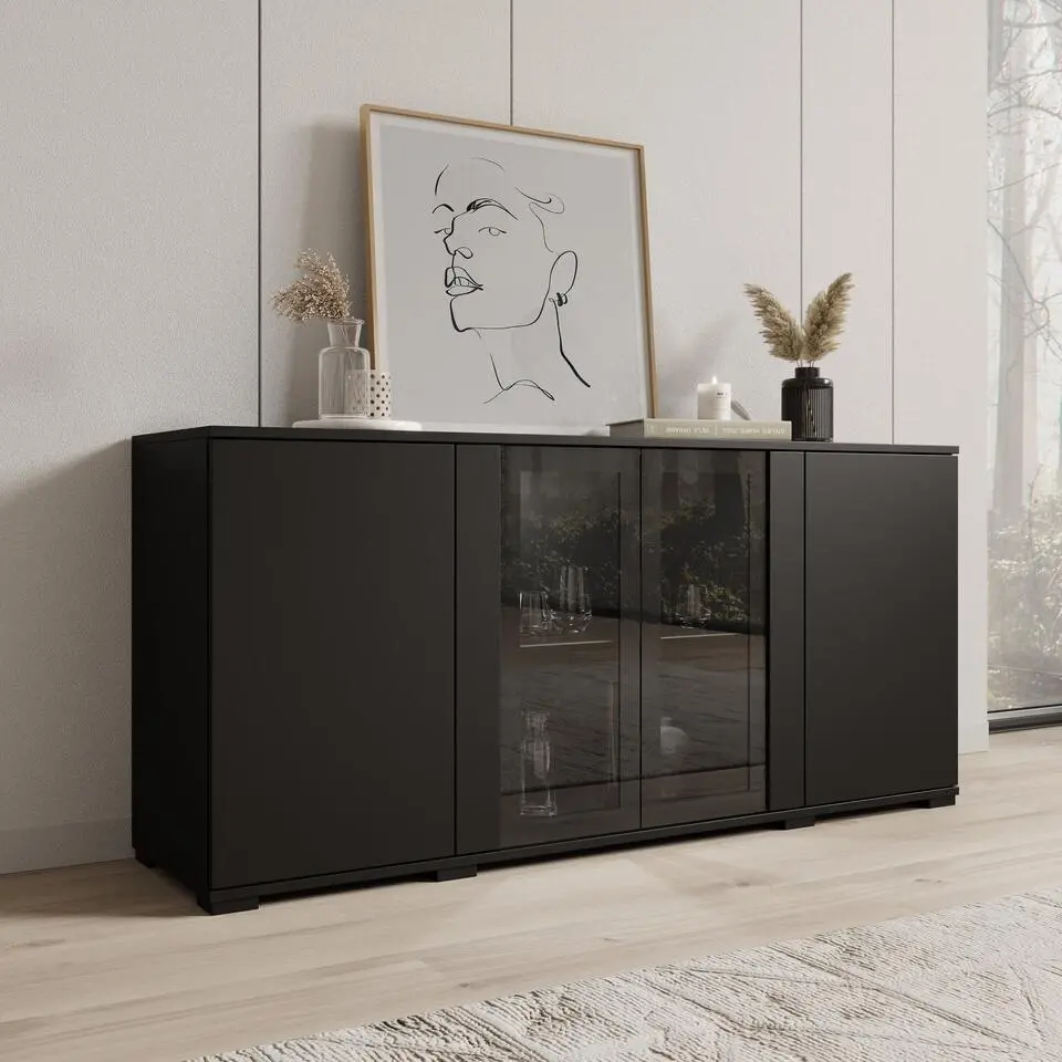 Meubella - Cres 2 - Dressoir - Zwart - 150x40x70 cm