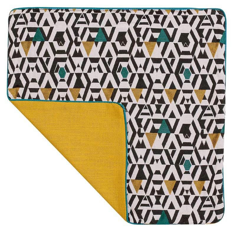 KIM - Housse de coussin motifs géométriques polyester/coton bleu 40x40 cm