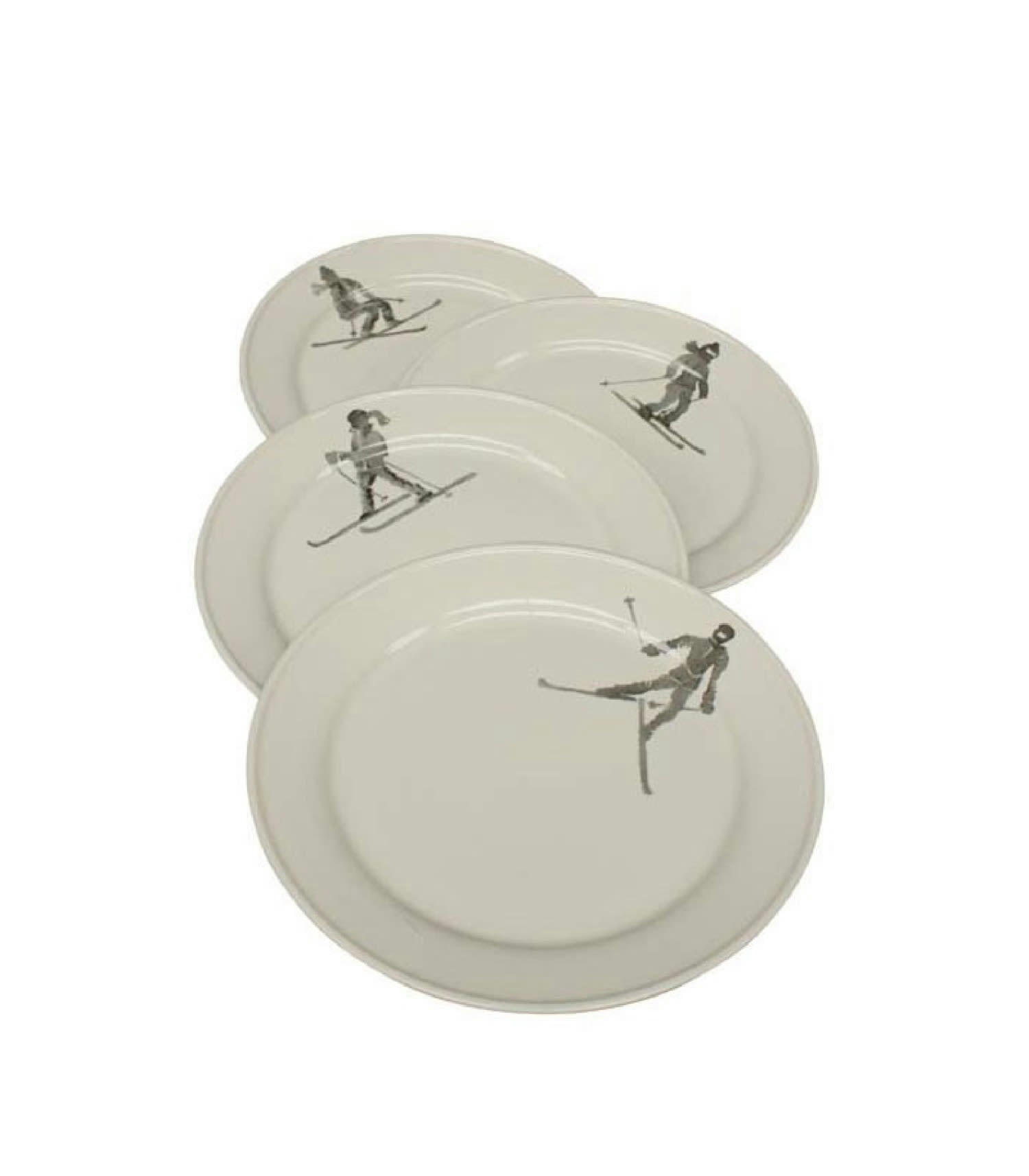 SKIEURS - Assiette en céramique blanche D27cm - Lot de 4