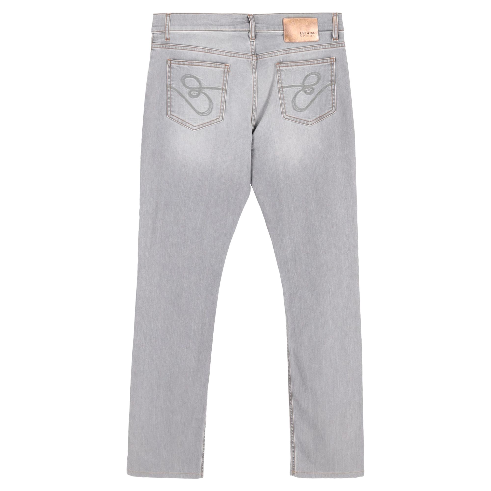 ESCADA Preloved Washed Straight-Leg Jeans in Light Grey Cotton Denim