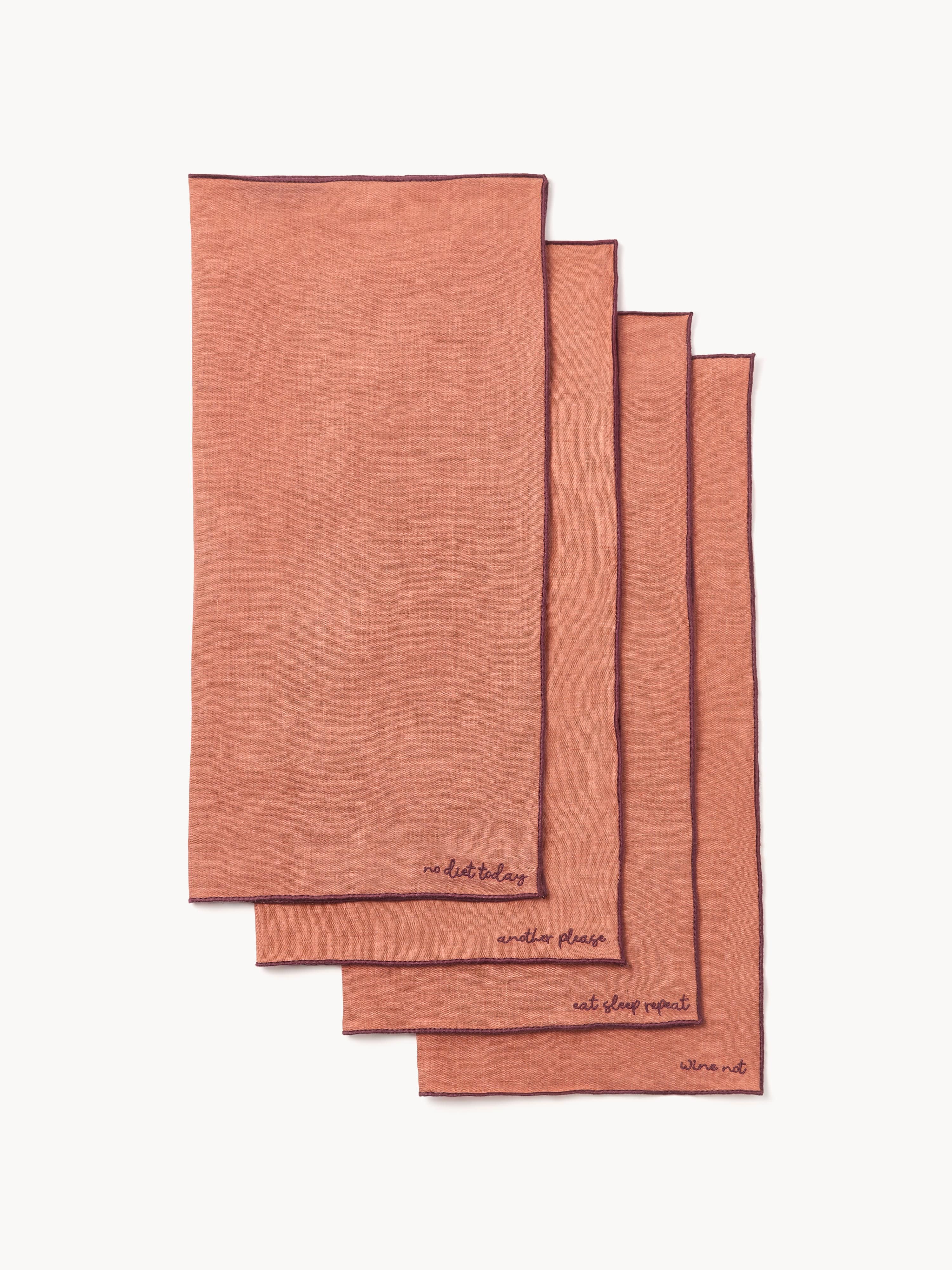 Leinen-Serviette Cosmo mit Stickerei, 4er-Set
