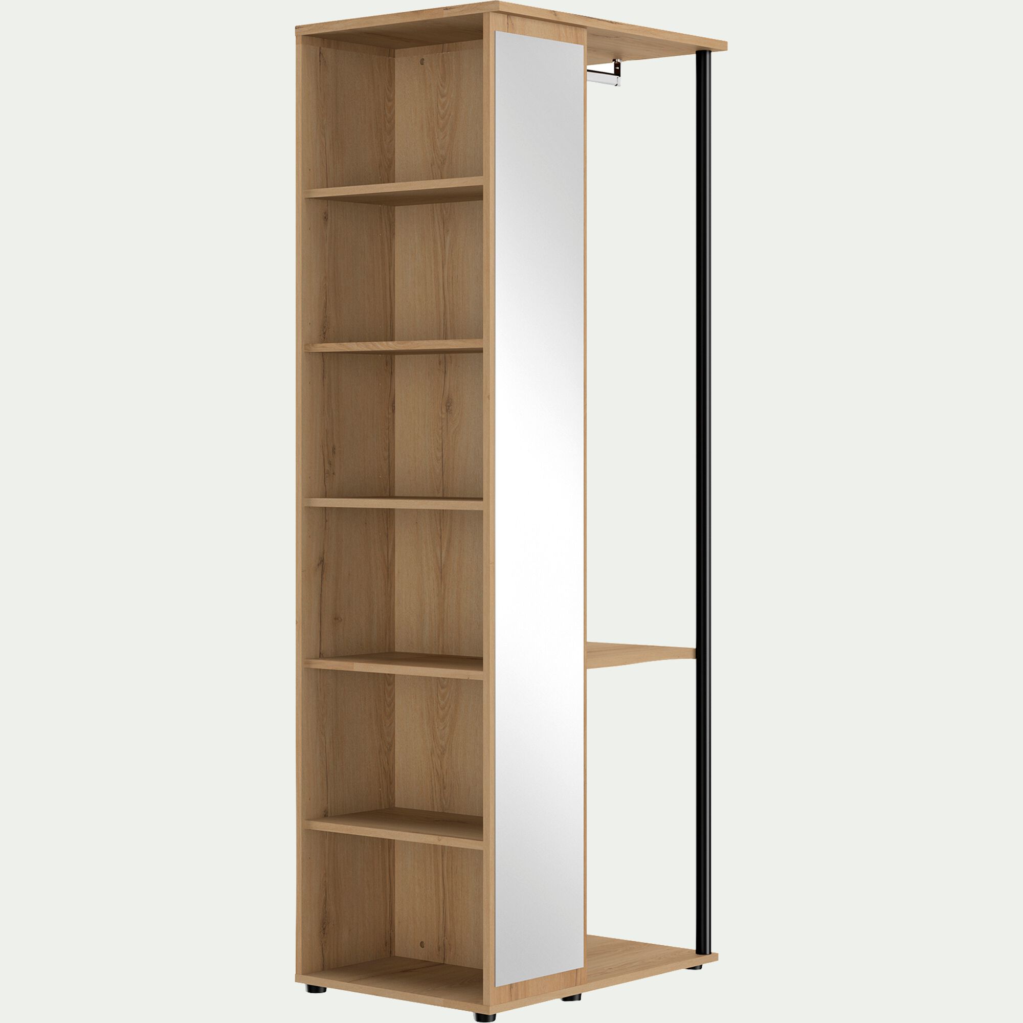 LUCIAN - Armoire ouverte avec miroir H210cm - bois clair