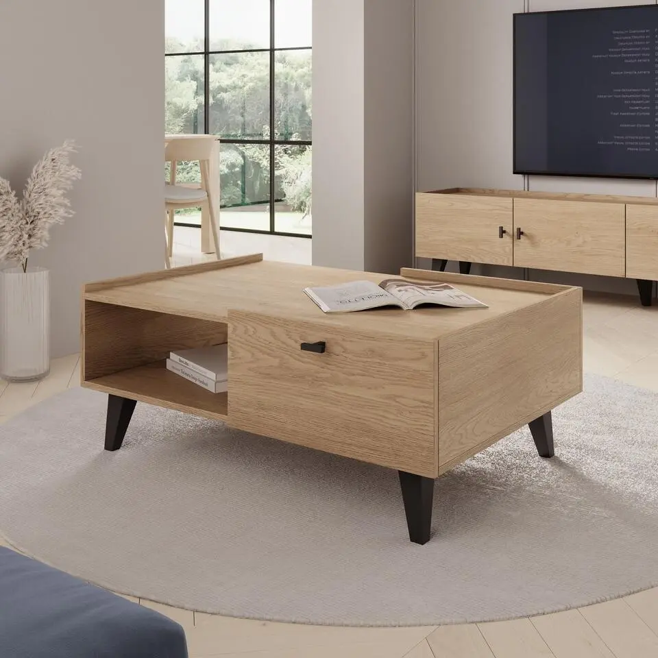 Meubella - Vornas - Salontafel - Eikenpatroon - 100x70x40 cm