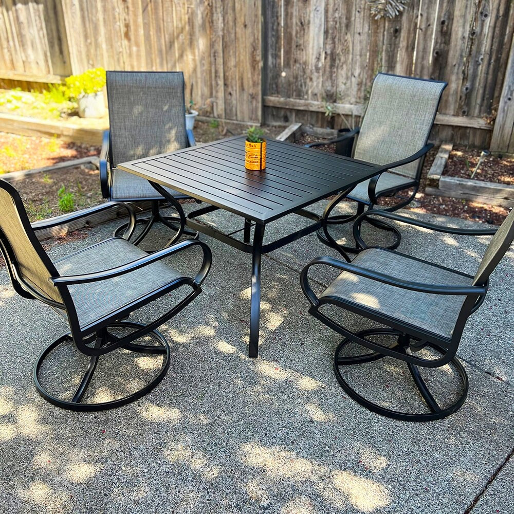 MAISON ARTS 5 Piece Patio Dining Set,4 Sling Dining Swivel Chairs and 37 Square Metal Table with 1.57 Umbrella Hole