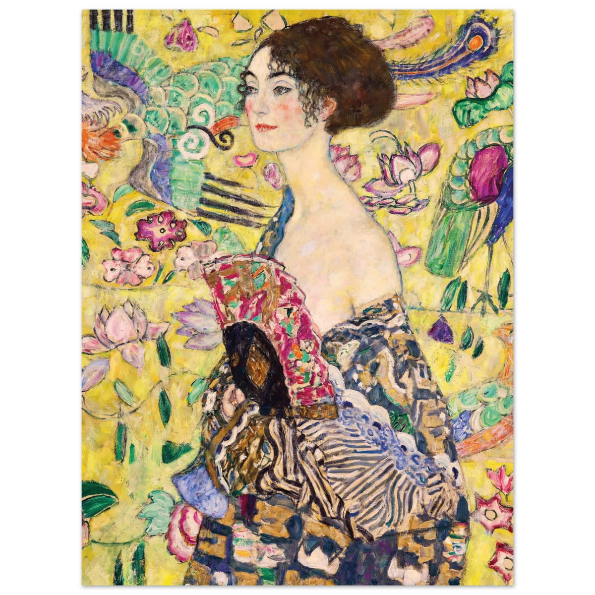 Artfulprints Poster Gustav Klimt - Lady with a fan  - 30x40 cm - Geel