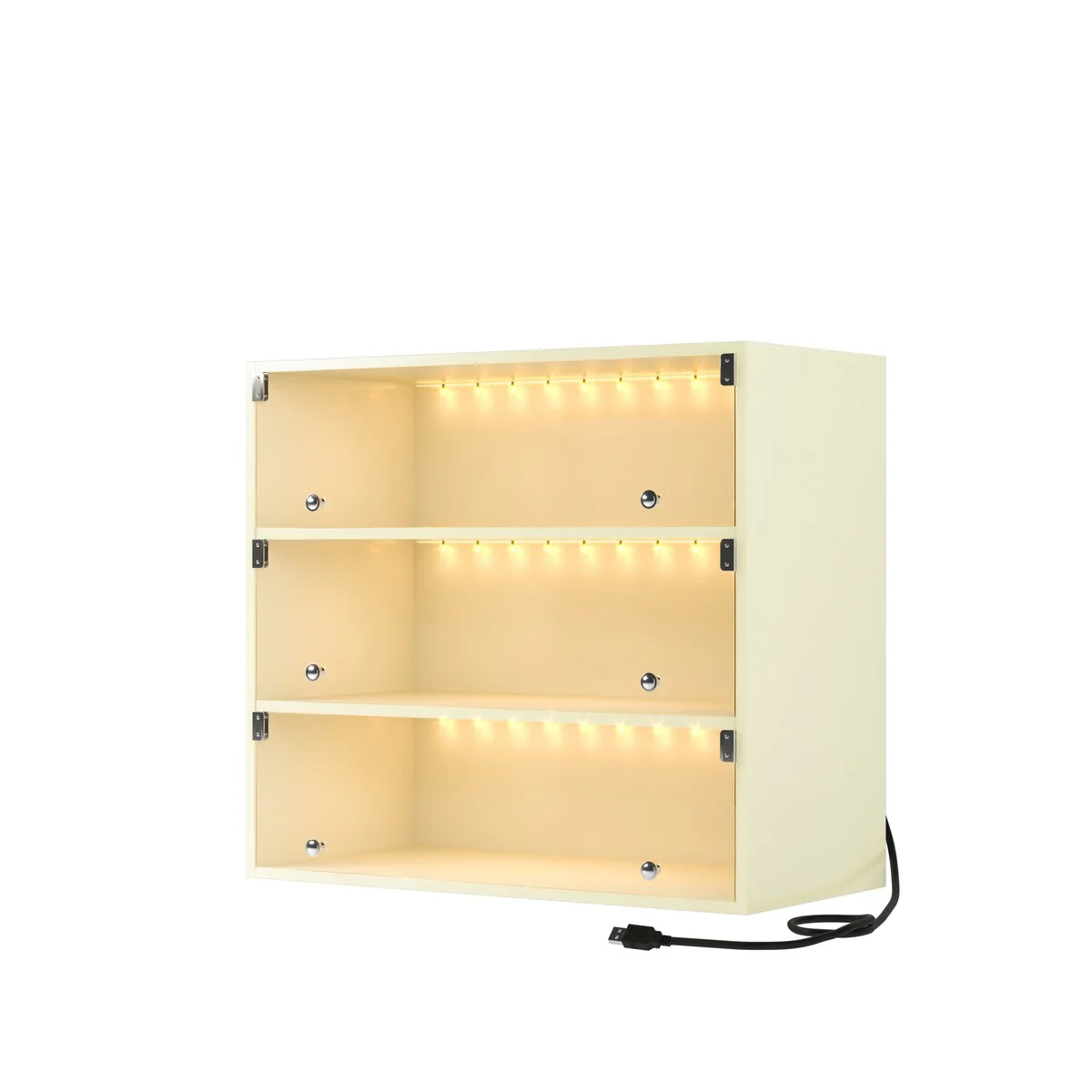 Off White LED Light Shoe Box Three Layers with Glass Doors