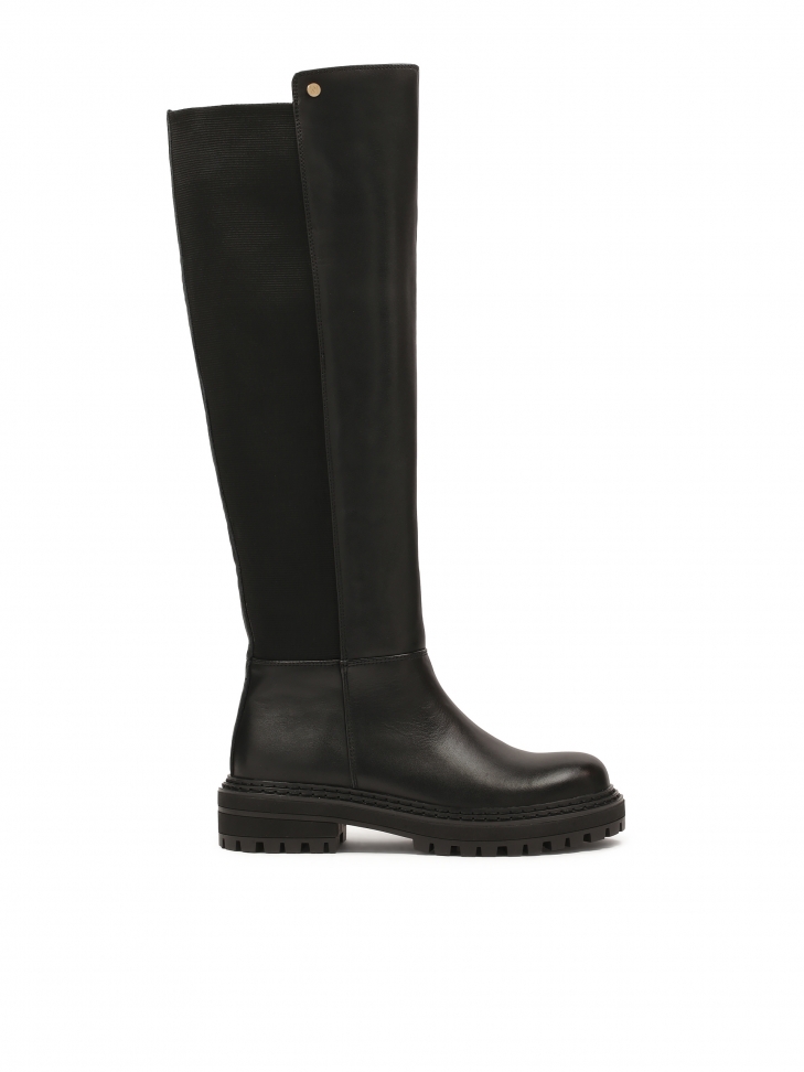 Black boots with slip-on upper on trep sole