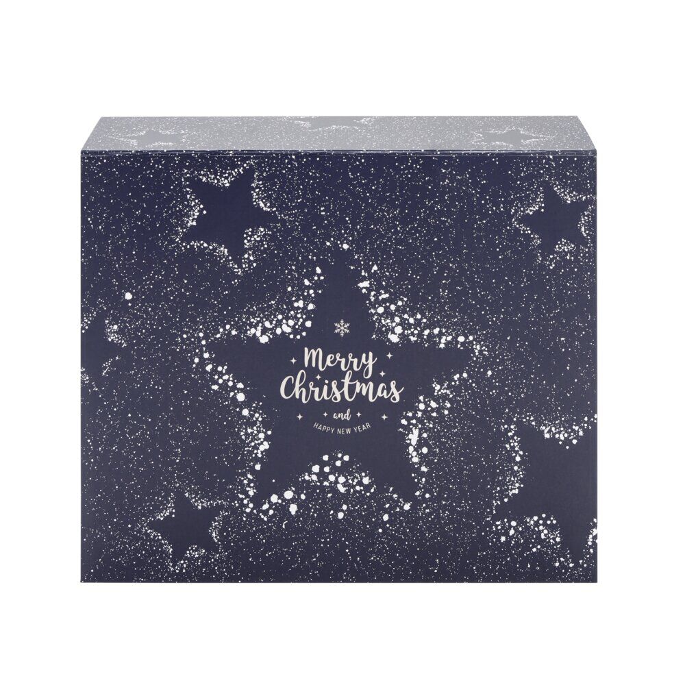 BoÎte cadeau No&euml;l pliable fermeture magnétique Merry Christmas bleu 30x35cm