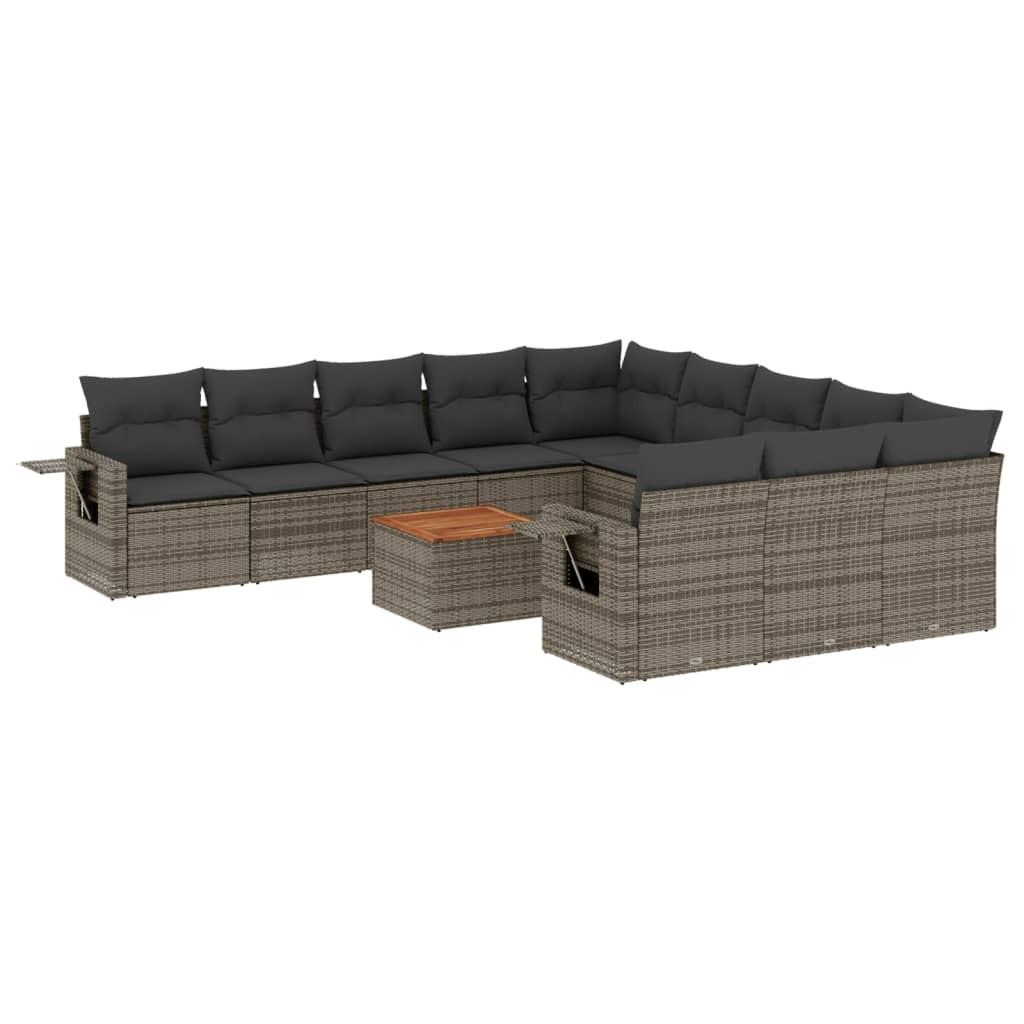 Zestaw Mebli Ogrodowych Komplet Wypoczynkowy Polirattan Szary Z Poduszkami
