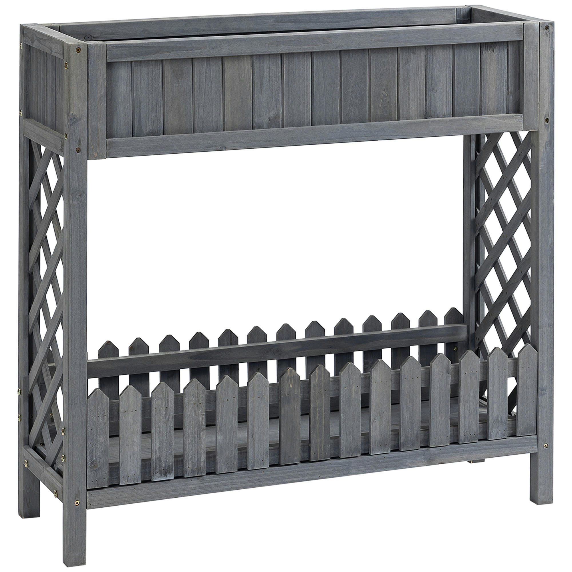 - Jardinière sur pied avec étagère barrière - bois sapin gris