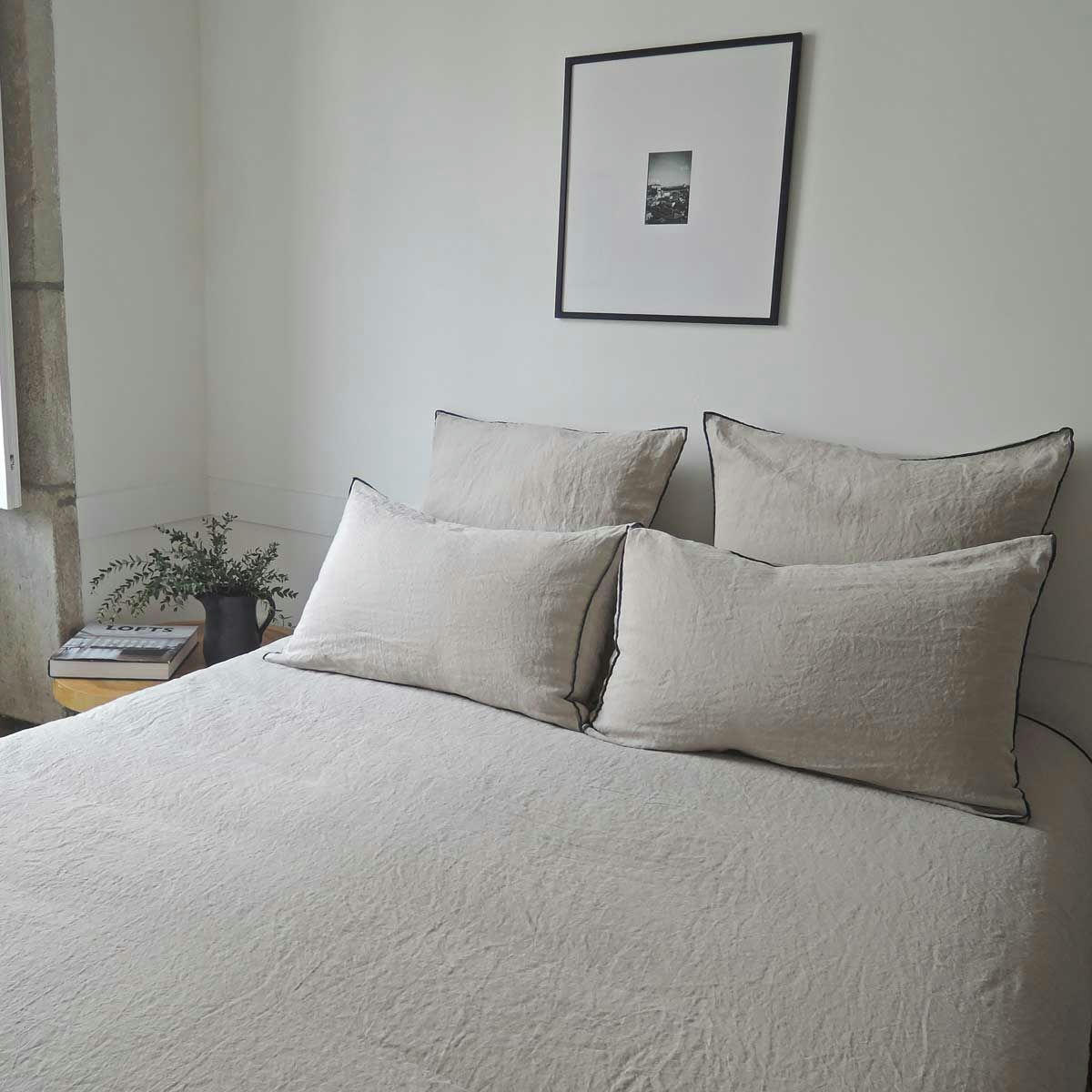 OSLO - Housse de couette lin coton surjet 260 x 240 cm - Beige