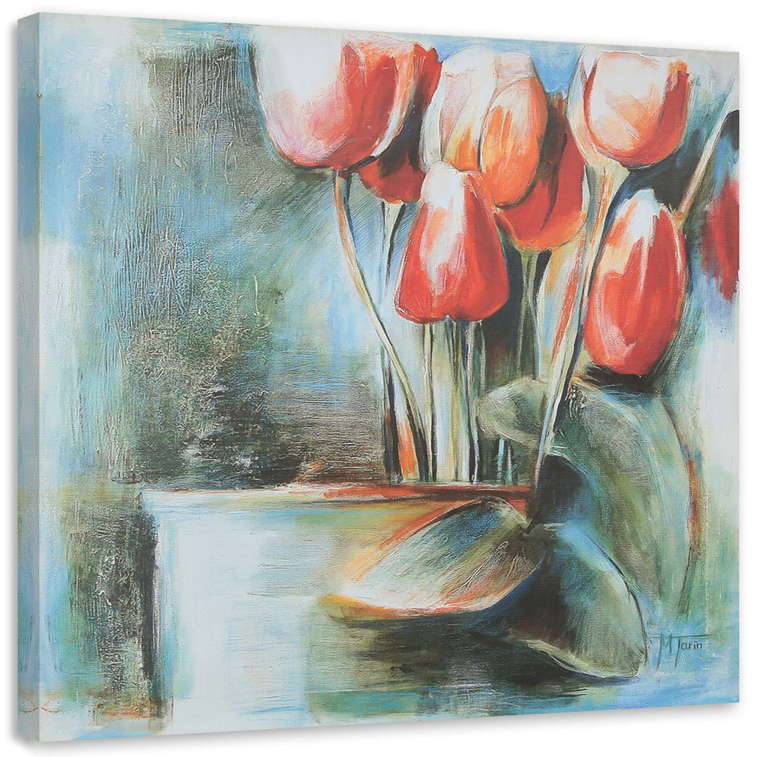 Feeby Obraz na płótnie Czerwone tulipany w wazonie 30x30