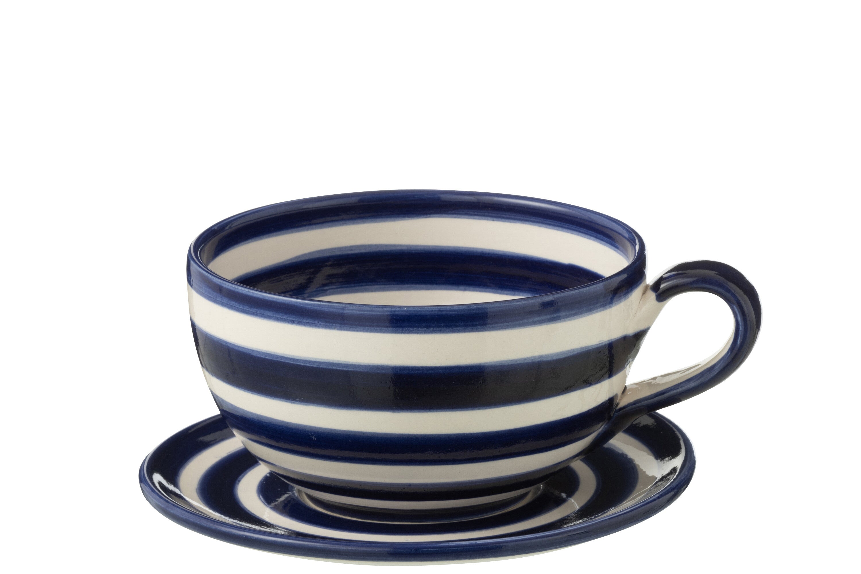 J-Line kopje + schoteltje Granada Stripes - keramiek - wit b