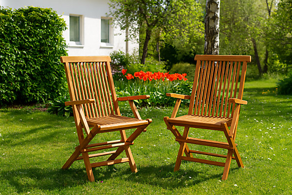 Lot de 2 fauteuils pliants jardin teck massif brut TECK