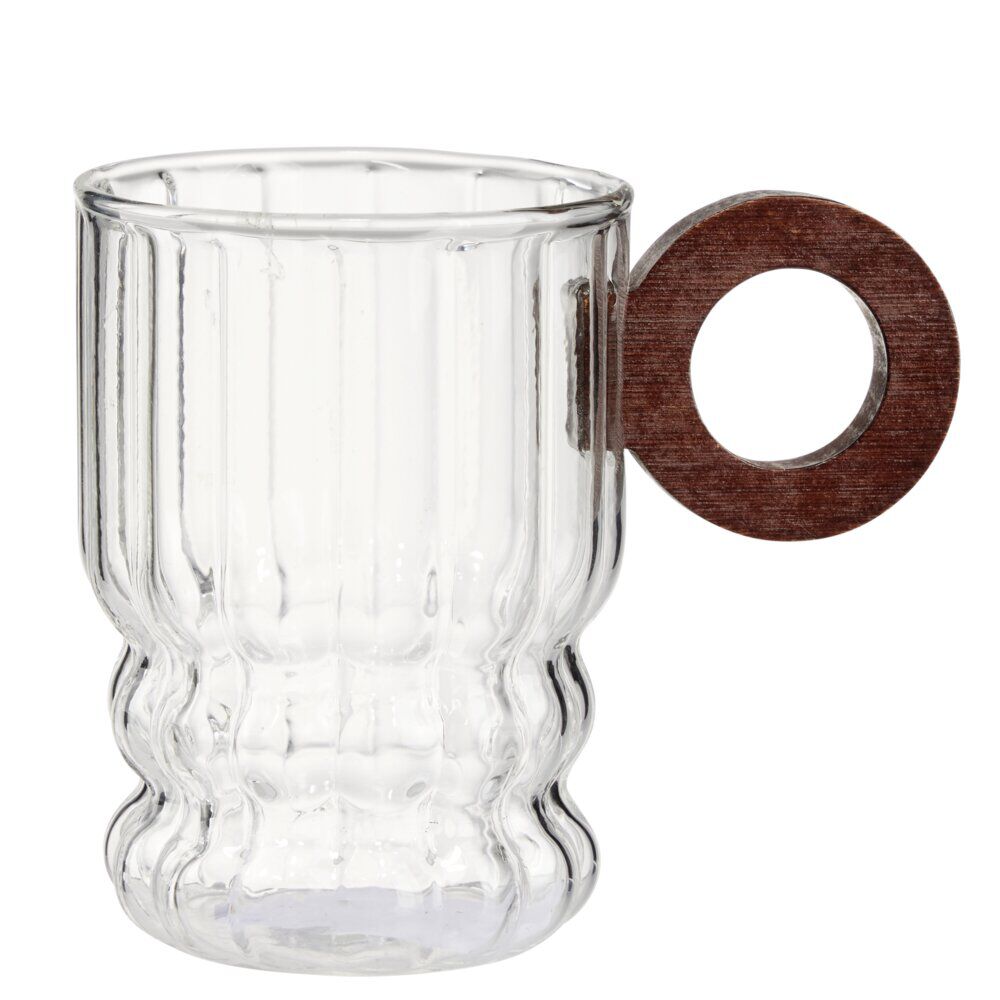 Mug 28cl en verre transparent avec anse ronde en bois Ø7,5xH9cm