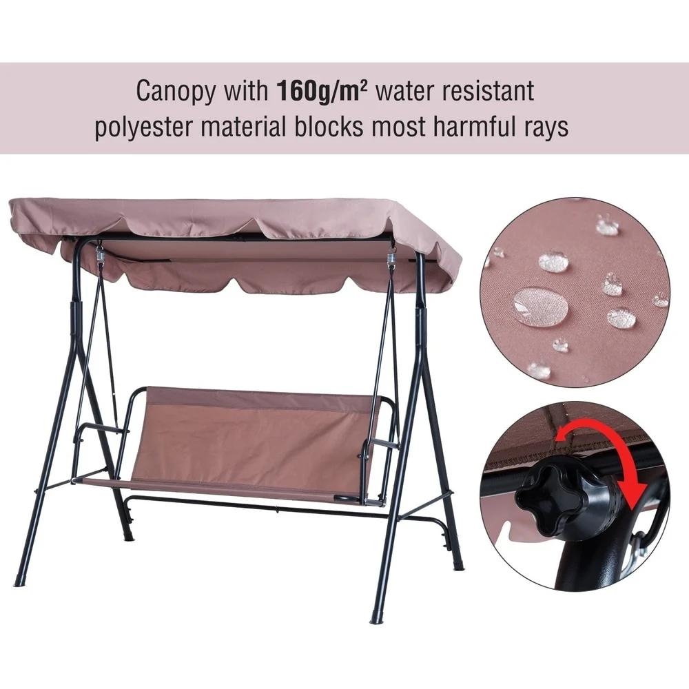 Outsunny 3-person Patio Porch Swing with Adjustable Canopy
