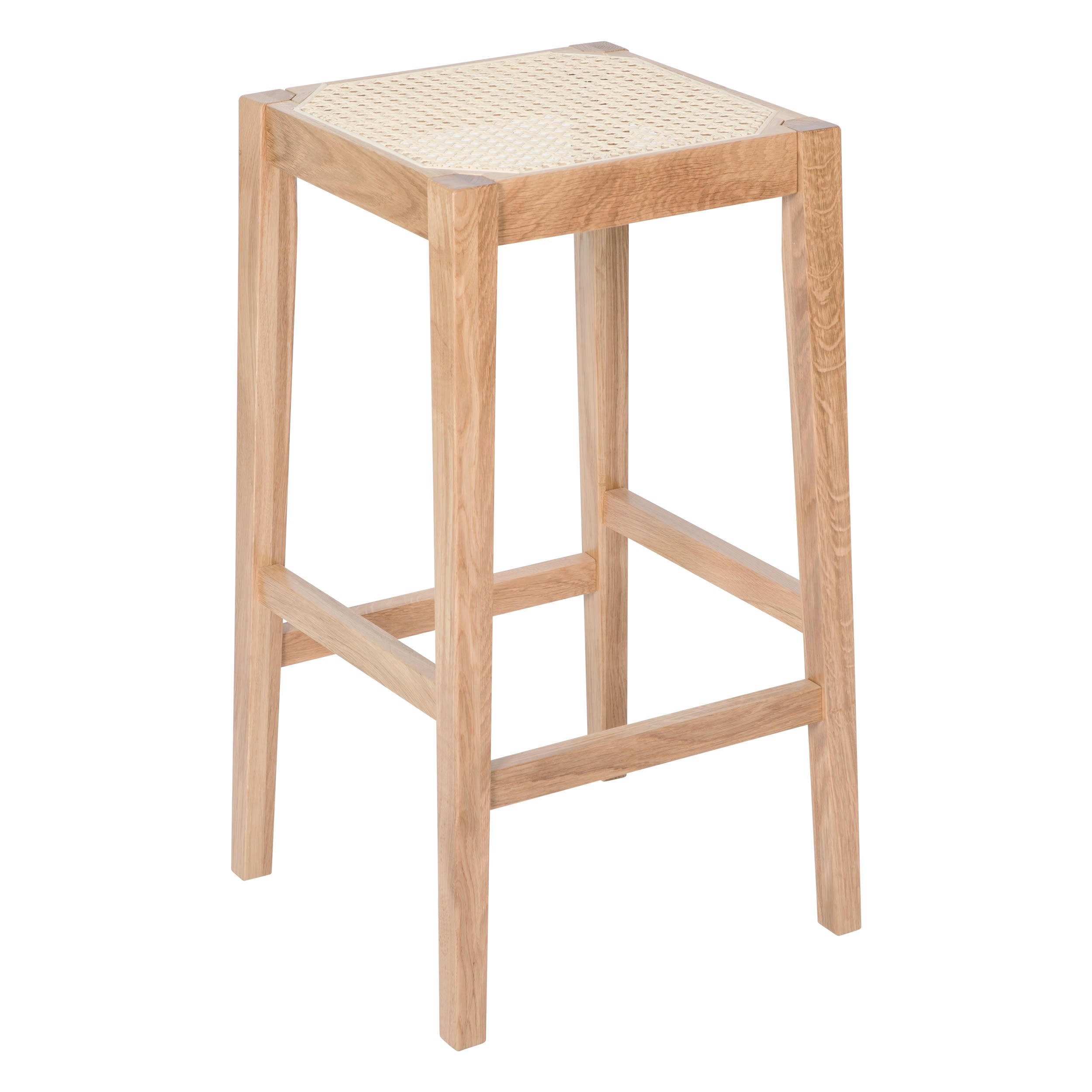 KAPPA - Tabouret de bar mi-hauteur 65 cm en cannage et bois