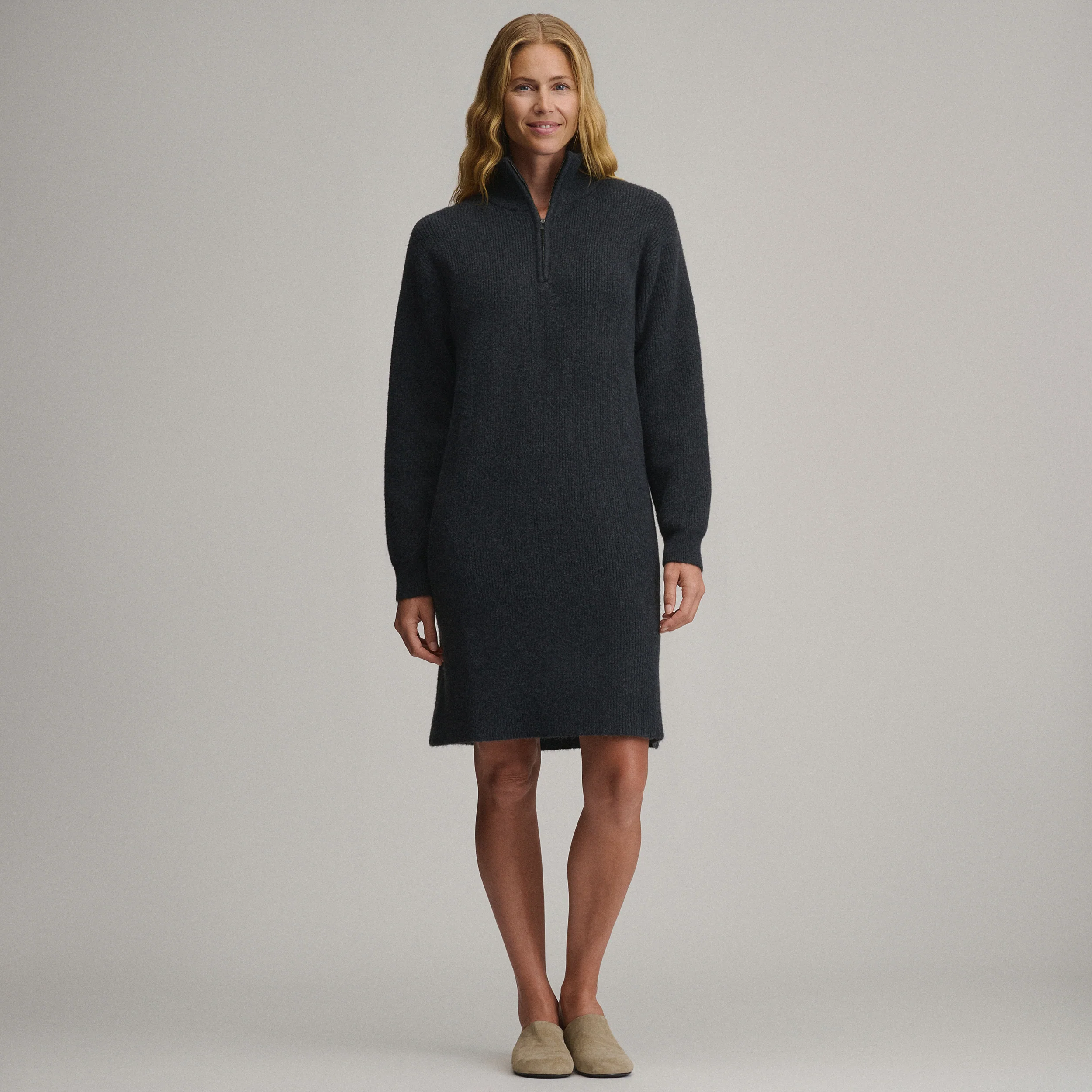 Women's Long-Sleeve Ribbed Zip Mock Sweater Dress