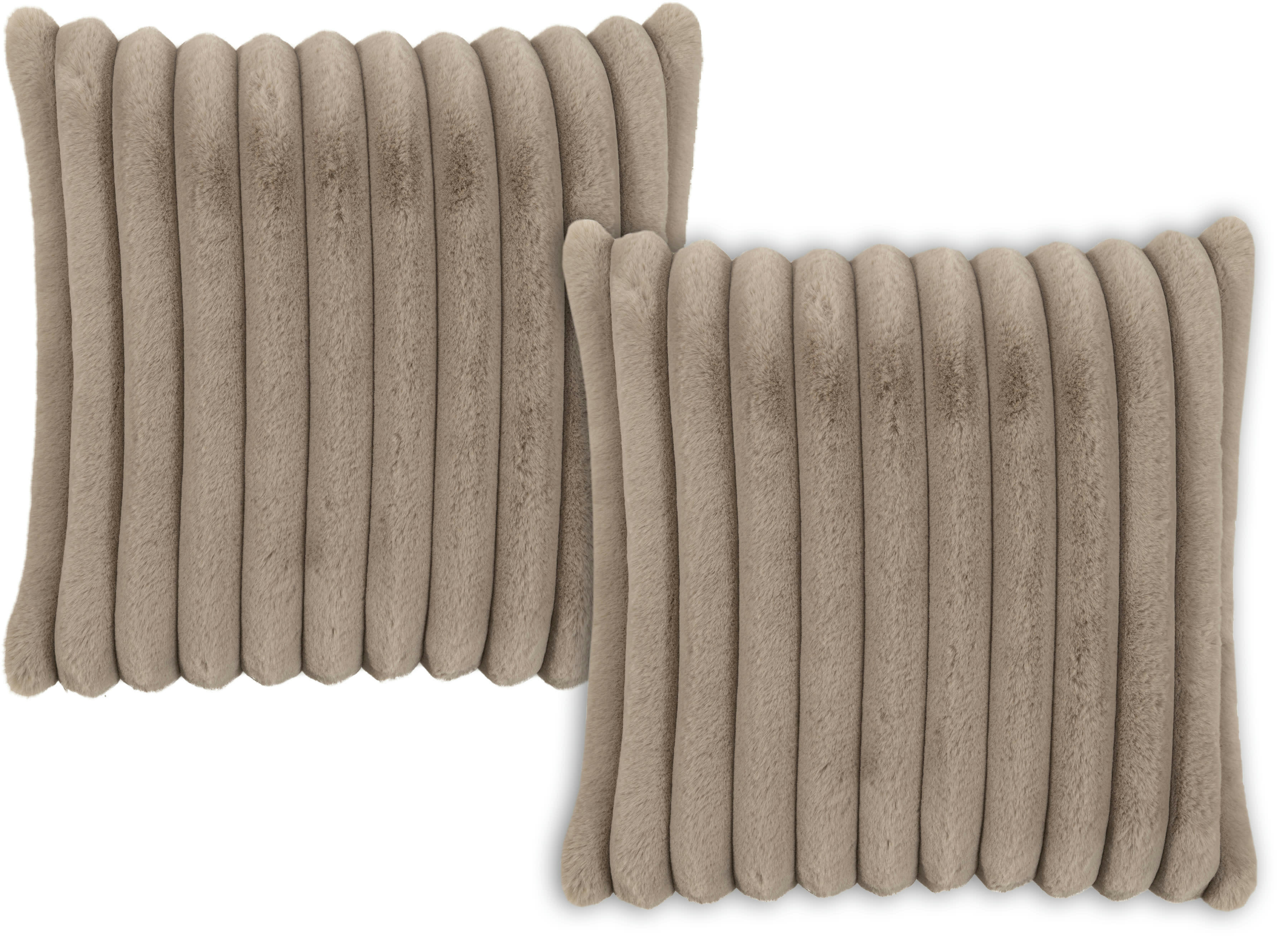 RAYA - Housses de coussin moelleux imitation fourrure taupe-Lot de 2-45x45cm