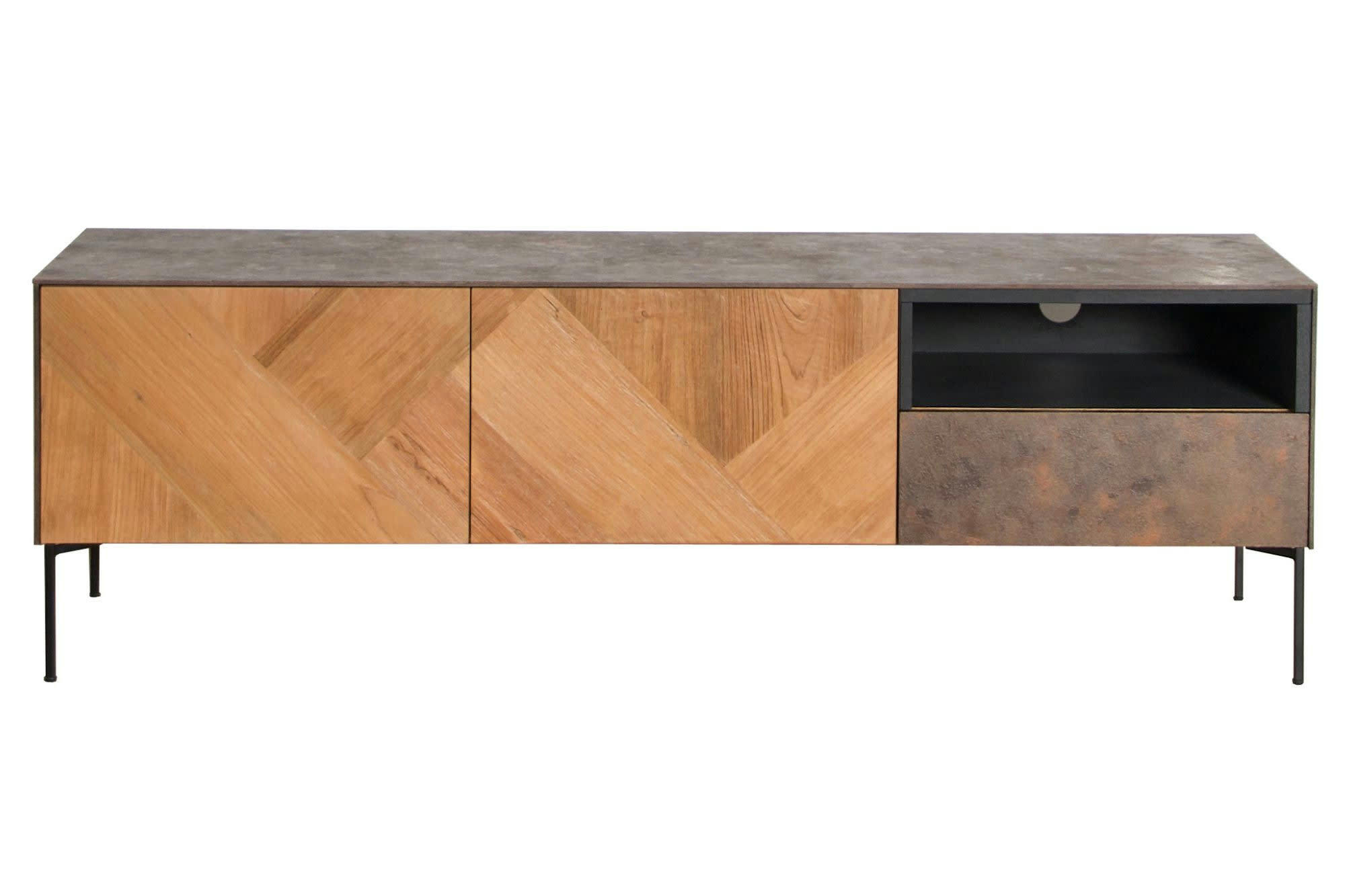 JAKARTA - Meuble TV en bois de teck et métal 130 cm