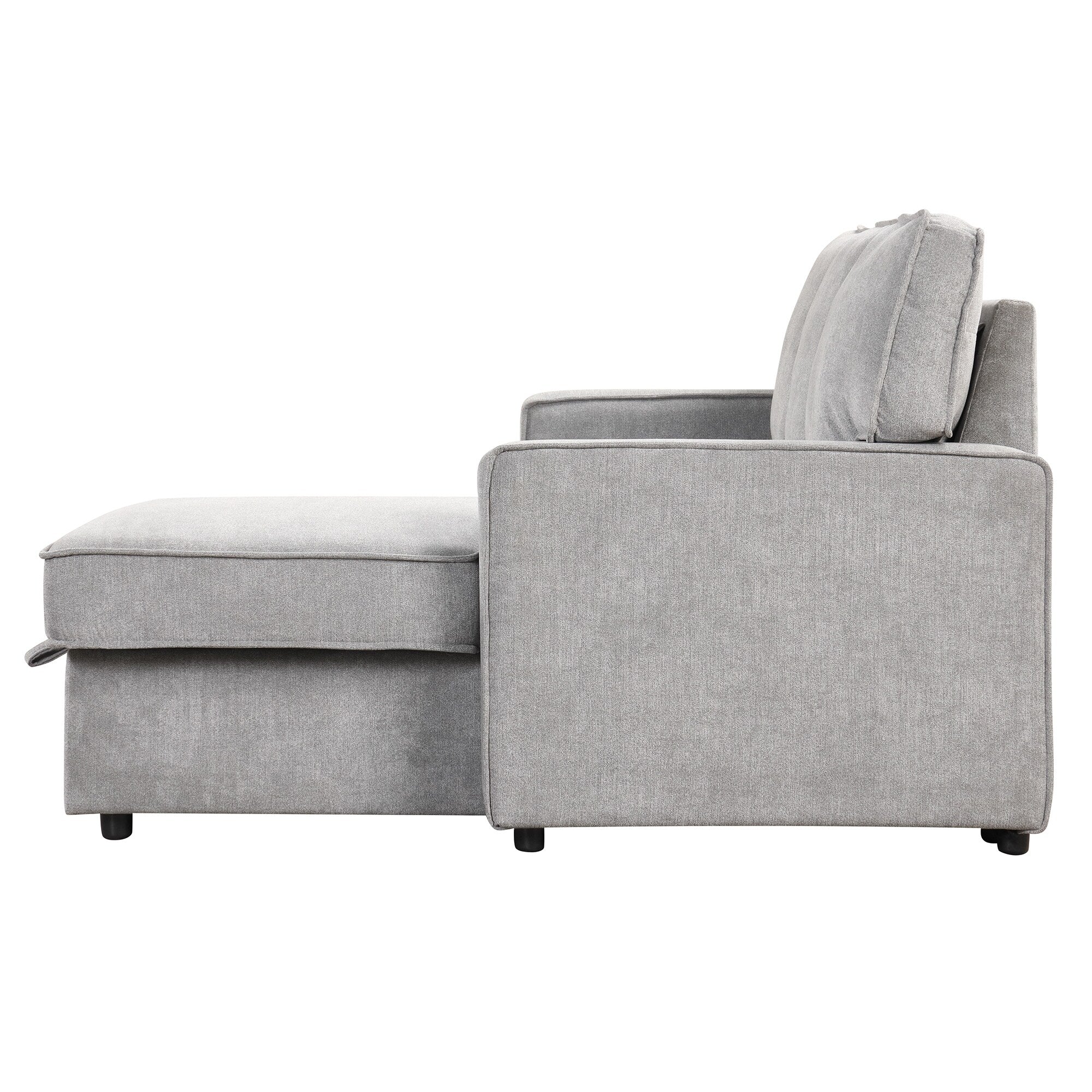 Grey 89'' Polyester Sleeper Sofa, 3-Seater with Pull-Out Bed, Storage Ottoman, USB Port, and Built-In Cup Holders