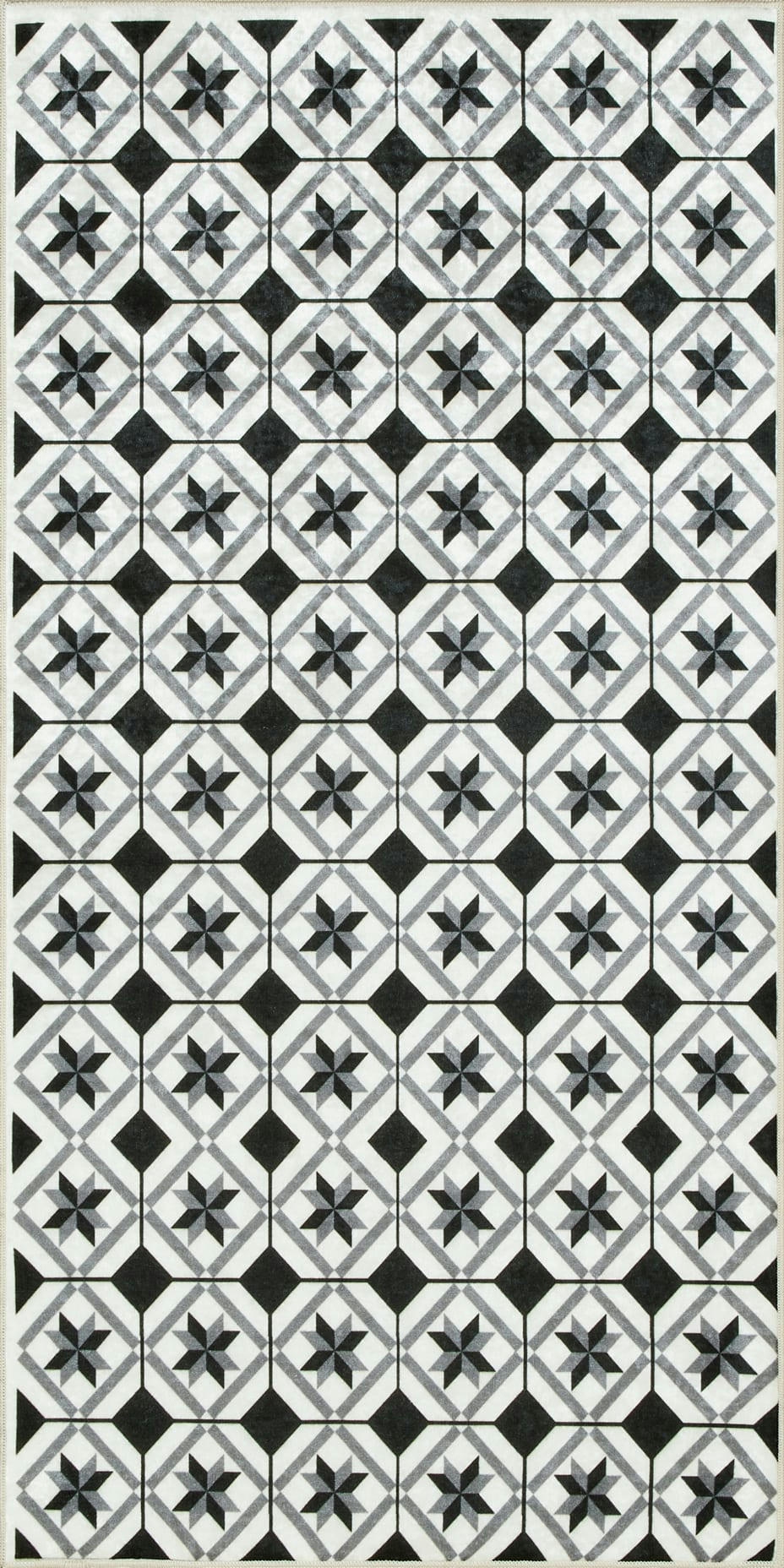 AZULEJO - Tapis de cuisine carreaux de ciment noir 50x100