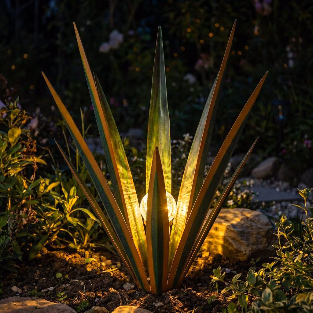 Solar Metal Agave Garden Light | Waterproof Outdoor | Desert Patio Yard Decor