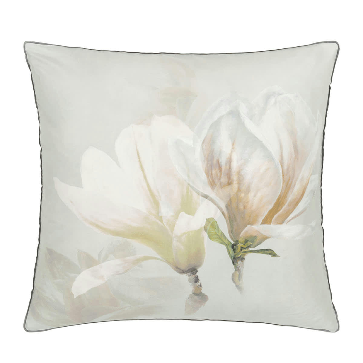 YULAN MAGNOLIA - Taie d'oreiller en satin de coton gris 65x65