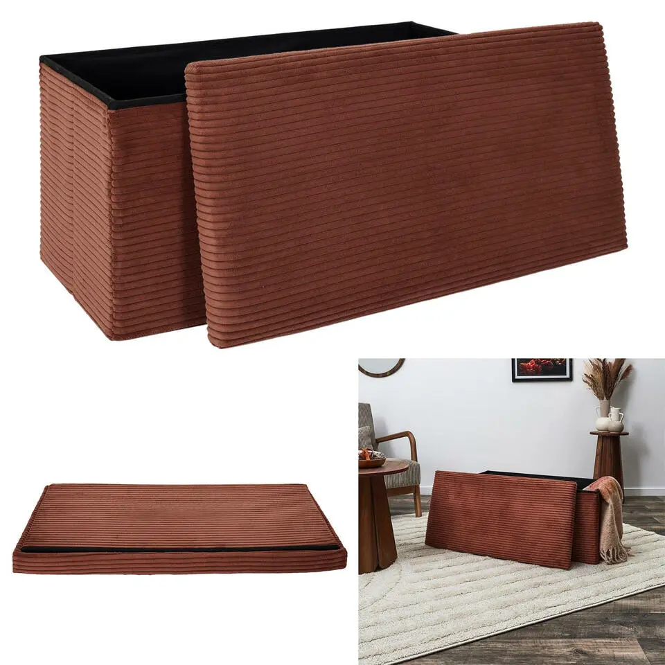Home Deco Poef - MDF/polyester - bruin terracotta - 76 x 38 cm