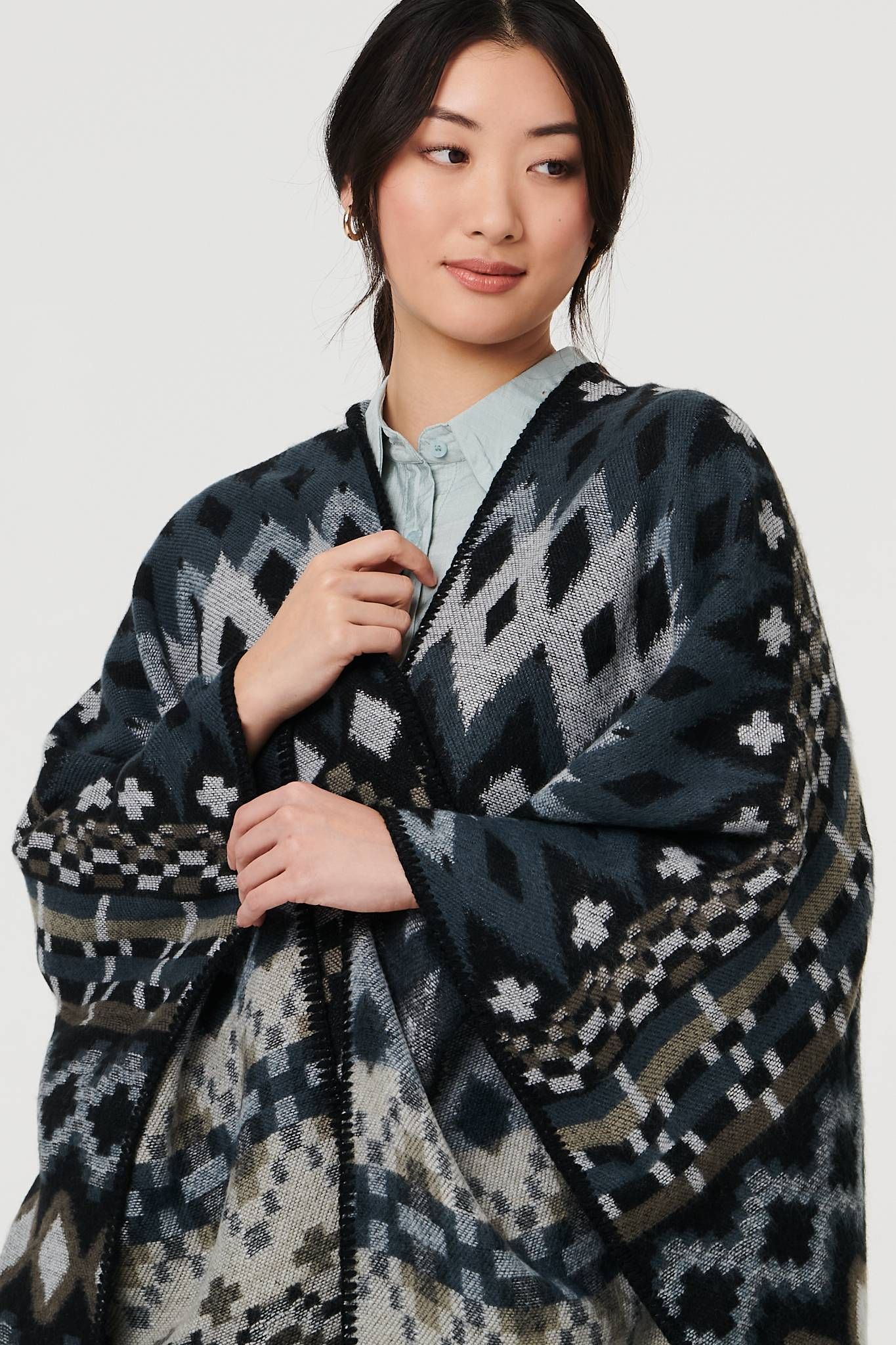 Izabel London Aztec Print Relaxed Longline Poncho