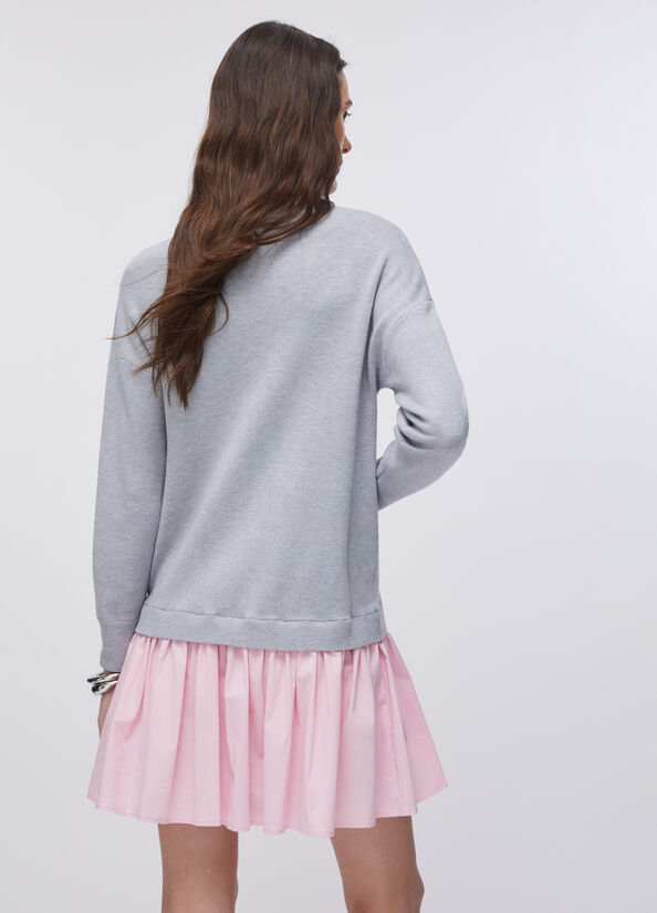 Abito in maglia con inserto in popeline