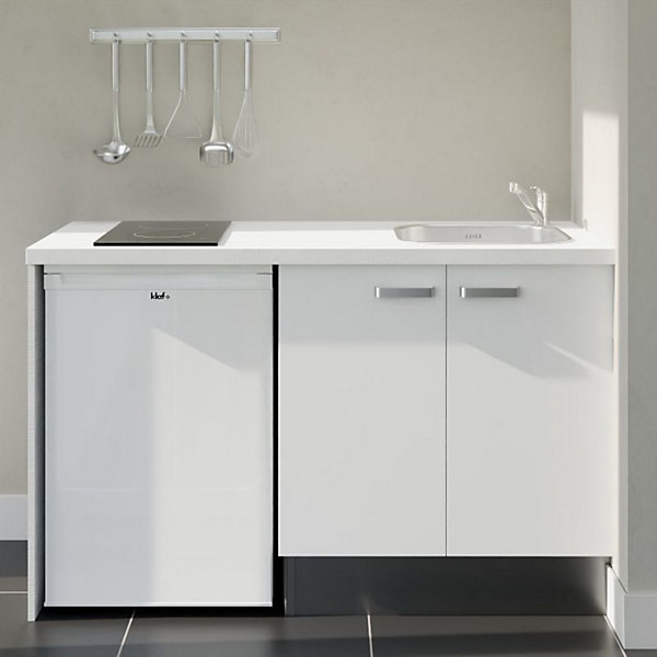 Kitchenette K17 façades Blanc - Plan de travail Blanc - Crédences : Non - Evier inox - Electroménager Blanc inclus