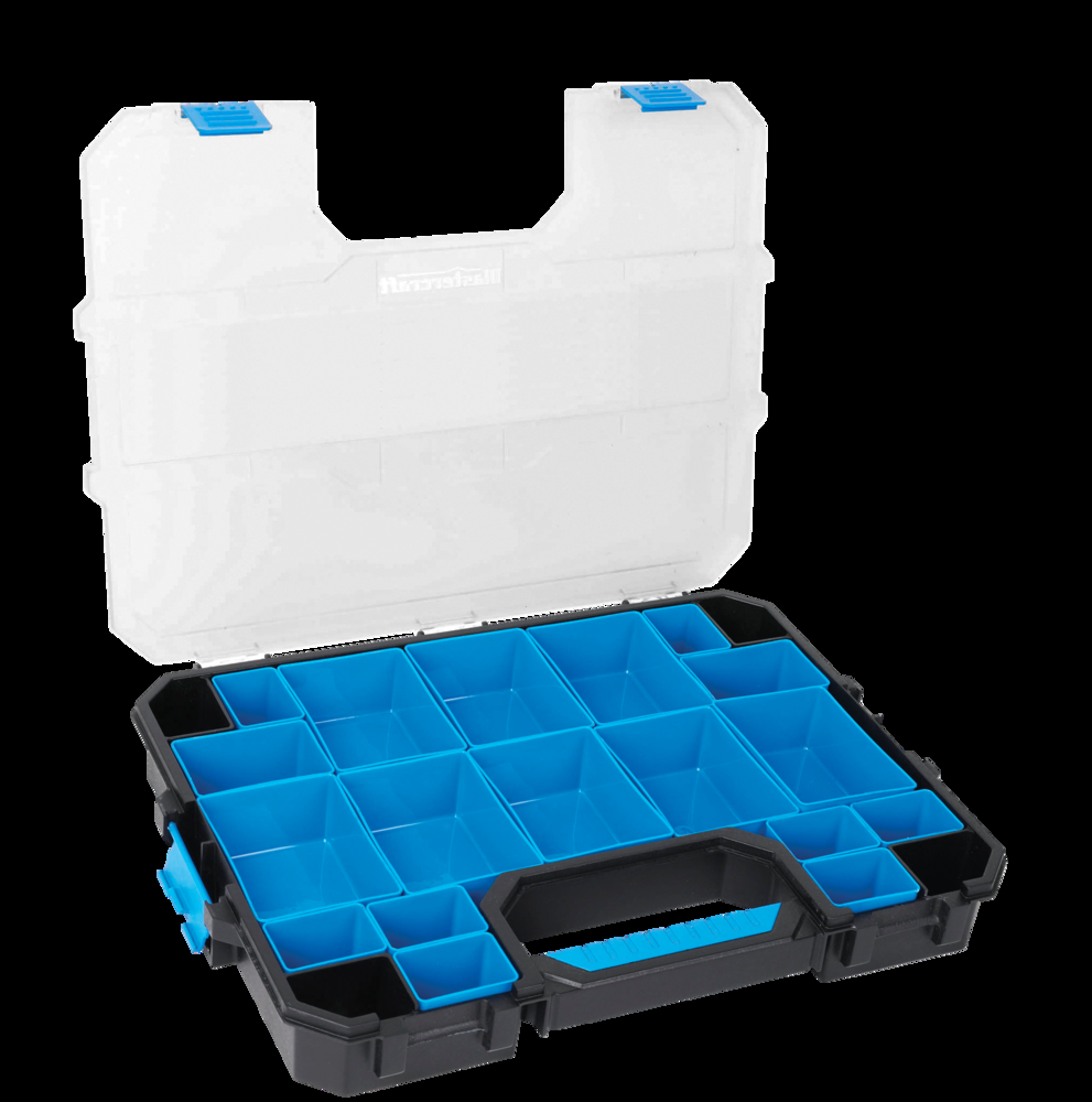 Mastercraft Portable Stackable Small Parts 20-Bins Organizer Tray w/ Lid, 17x13x3-in
