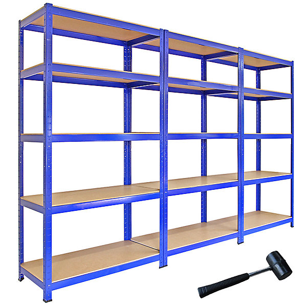 3 Rayonnages T-Rax en Acier Sans Boulons Bleus 90cm x 45cm x 180cm