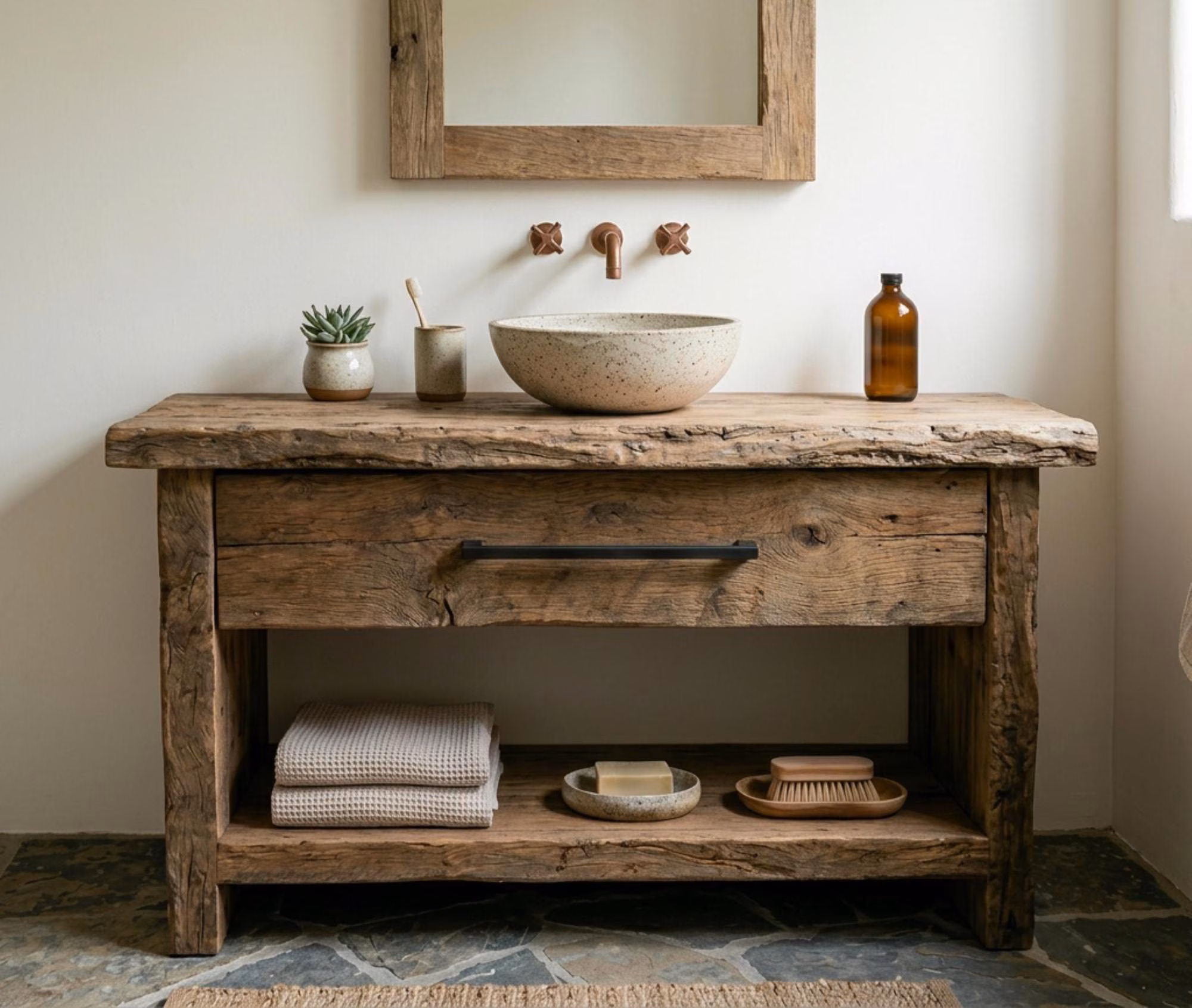 Rustic Style Bathroom Vanity, Solid Wood Handmade Farmhouse, Custom Size Cabinet