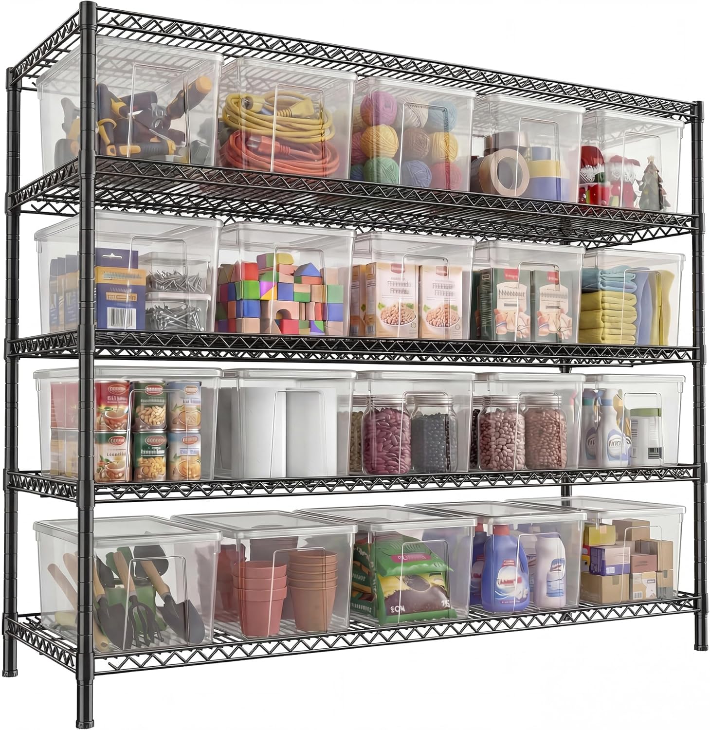 REIBII 3200LBS Storage Shelves 55.5 W Garage Shelving Heavy Duty 5 Tier Adjustable Wire Shelving Unit Metal Shelving for Garage Pantry Commercial Basement,55.5 W X 18''D X 71 H