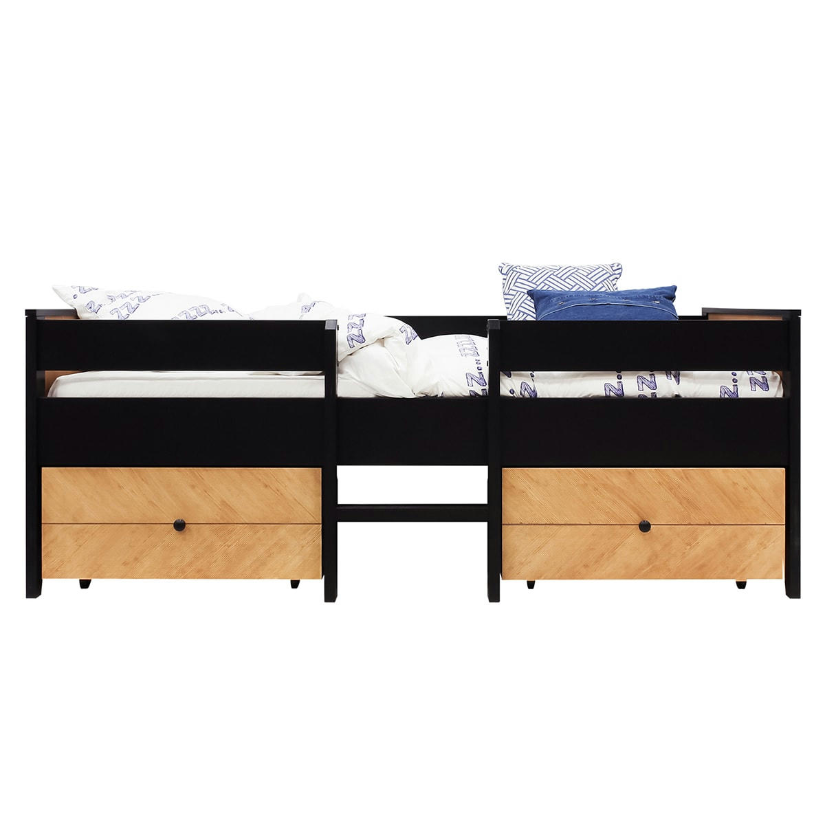 JOB - Lit 90x200 2 tiroirs de lit sommier inclus noir naturel naturel