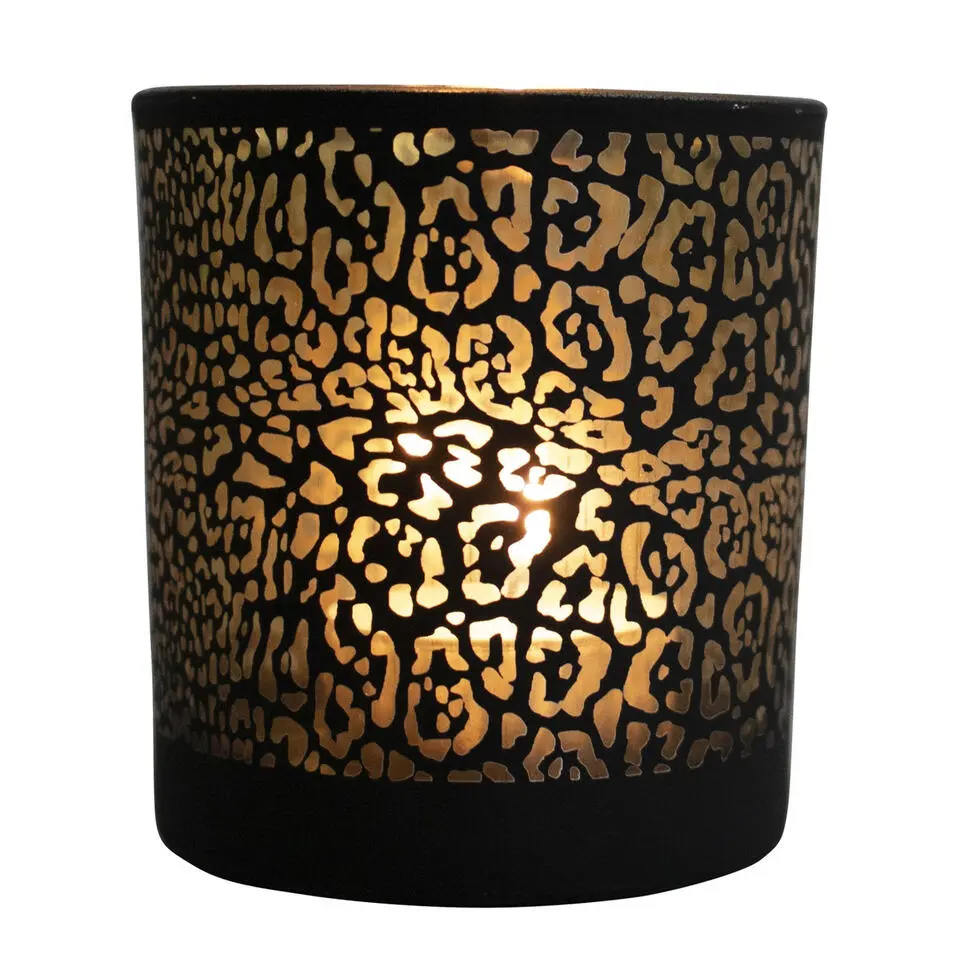 Mars & More Waxinelichthouder - zwart - glas - jaguar - 12 cm