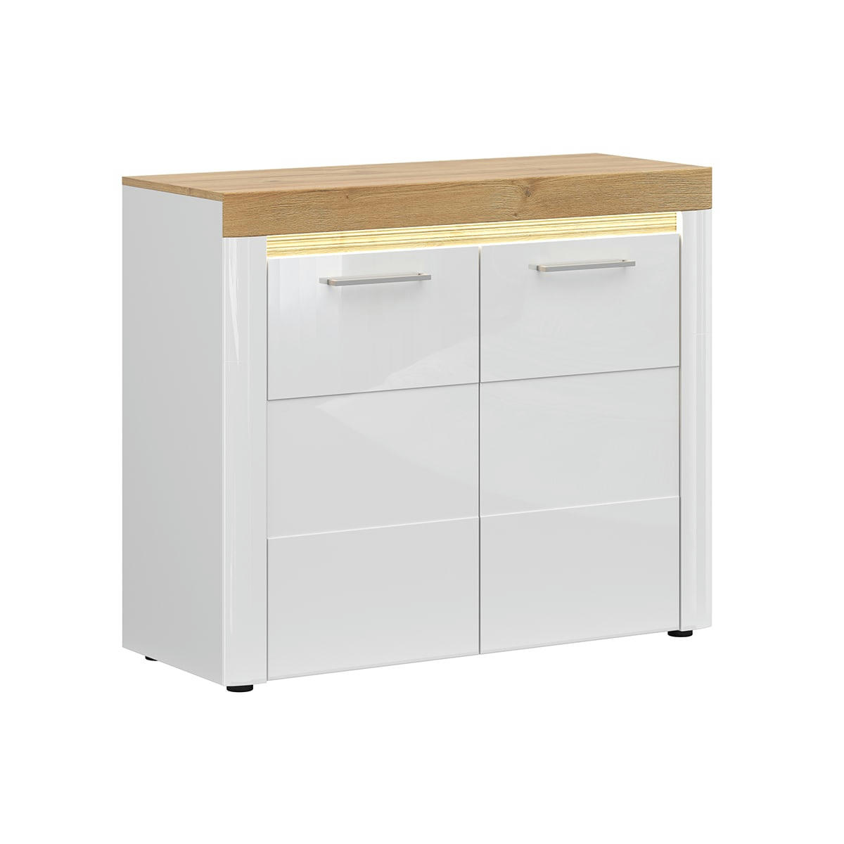- Buffet 2 portes avec LED mdf et stratifiés blanc et naturel