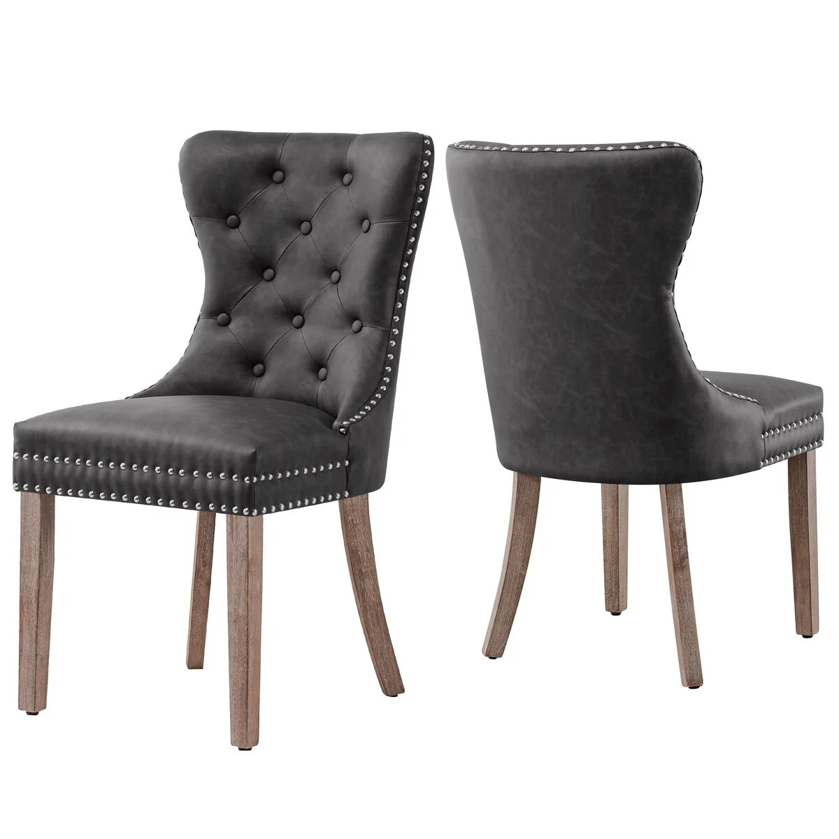 Subrtex(Set of 2)Faux Leather Upholstered Button Nailhead Wingback Dining Chair