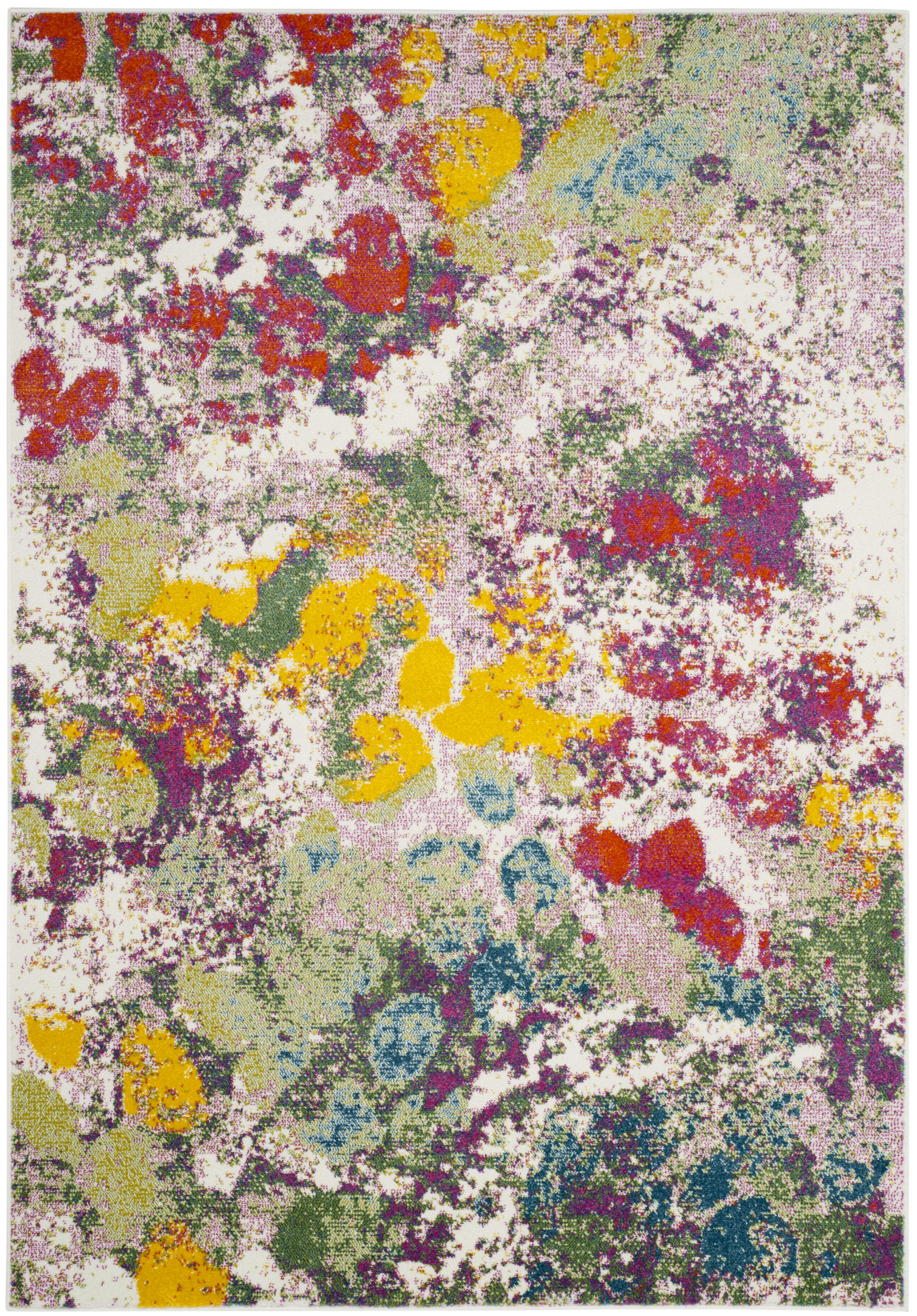 WATERCOLOR - Tapis de salon interieur en vert clair & rose, 201 x 274 cm