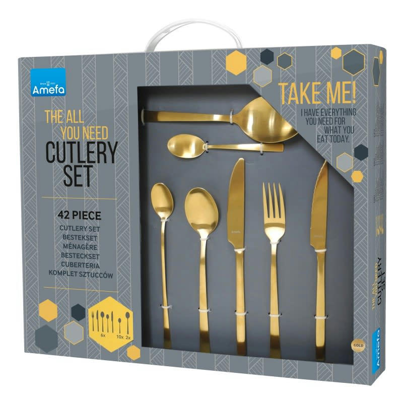 MANILLE DORÉ - Ménagère coffret cadeau 42 couverts dorés