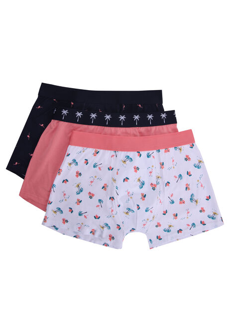Mens 3pk Navy Palm Hipster Trunks